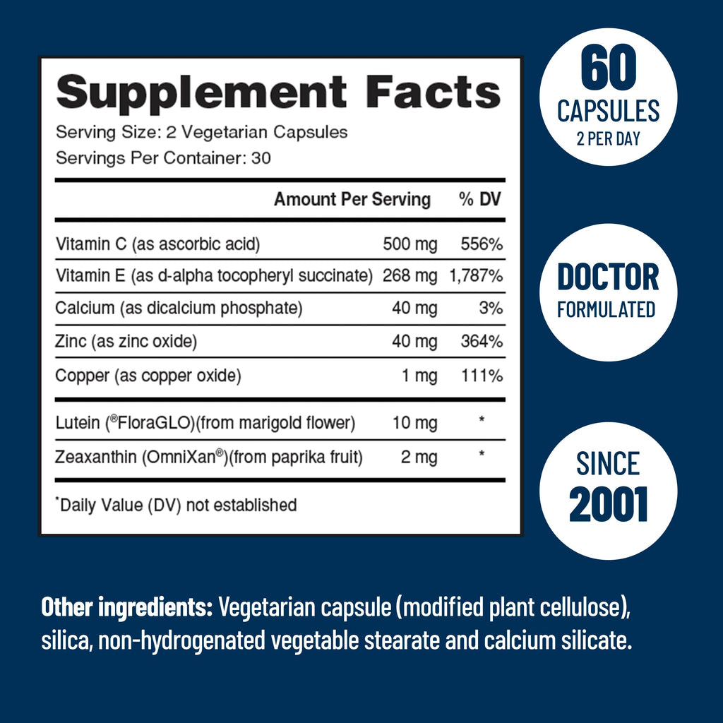 VisiVite AREDS 2 Select Eye Vitamins for Macular Support - Vitamins for Eyes with Zeaxanthin Plus Lutein Macular Supplement - Premium Macular Health Formula - Eye Supplements for Adults - 60 Capsules
