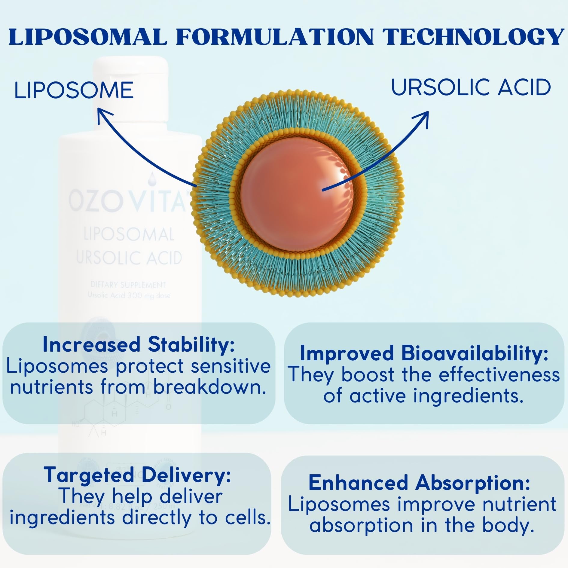 Ursolic Acid Supplement 300mg | Liposomal Liquid for Enhanced Bioavailability | Extract from Rosemary Leaf | Vegan, PEG-Free & Organic Ingredients | Cellular & Metabolic Health | 2 Month Supply