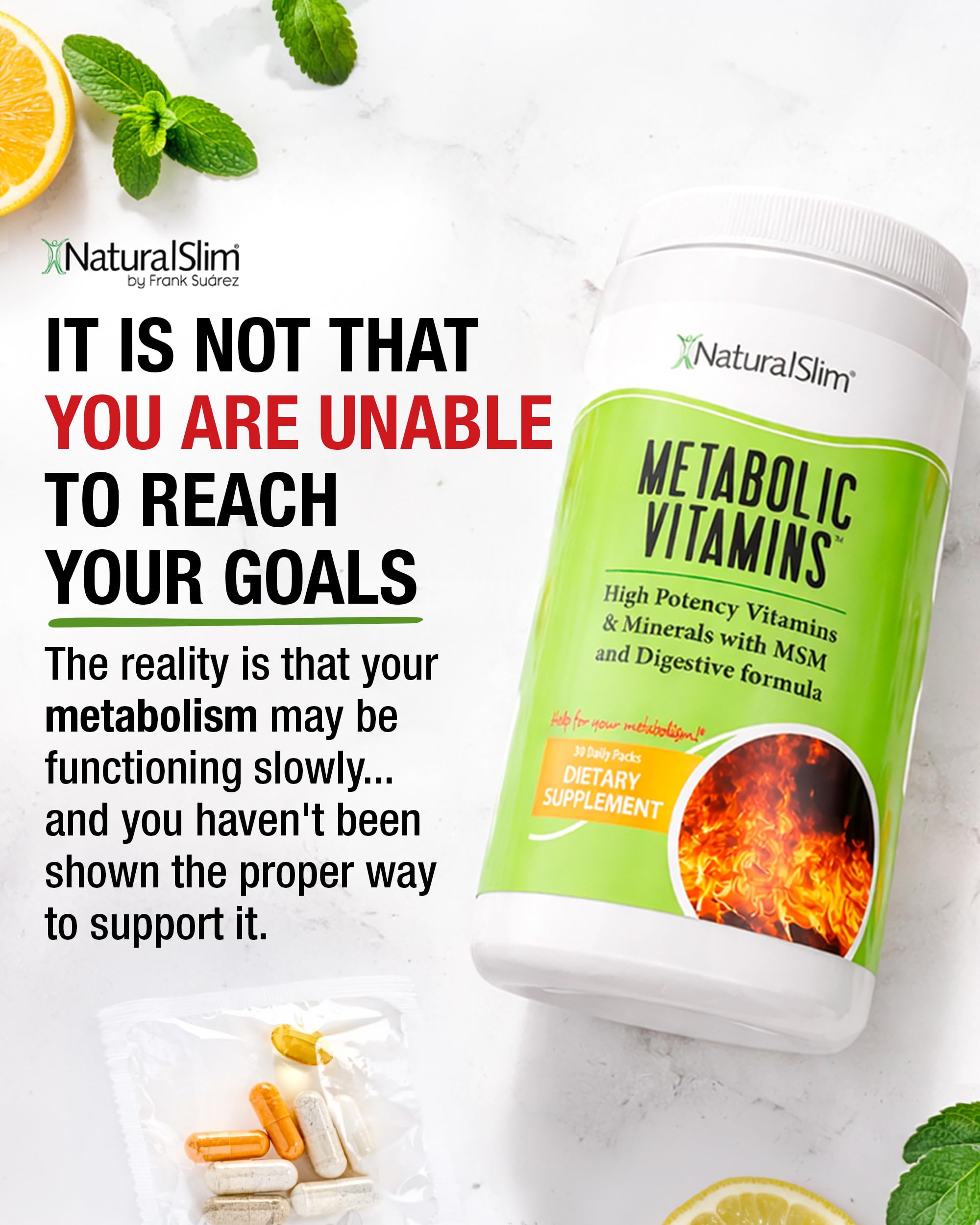 NaturalSlim Metabolic Vitamins, Multivitamin for Women & Men, Supports Energy, Metabolism & Nutrient Absorption with Digestive Enzymes, B-Complex & Niacin – 1 Pack