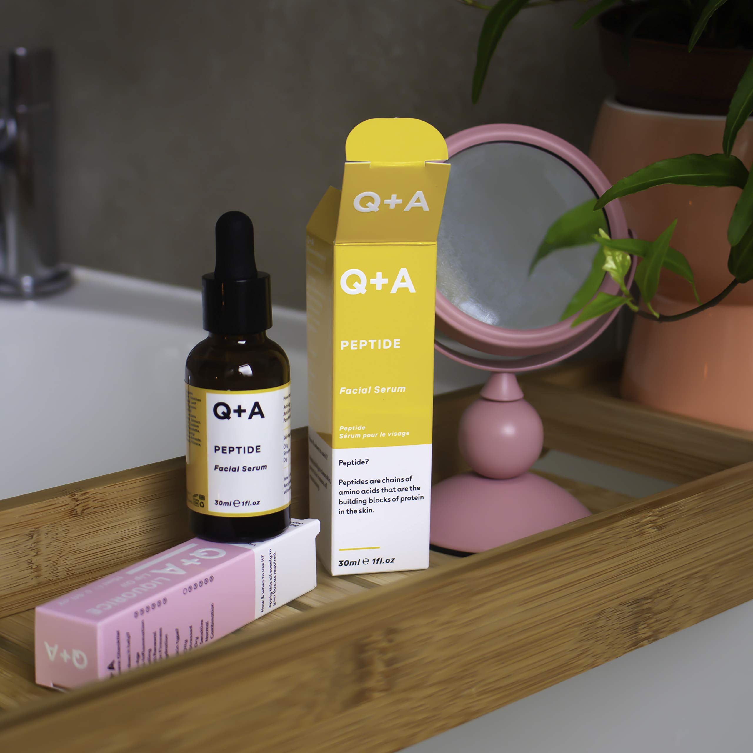 Q+A Peptide Facial Serum - Anti-Ageing Peptide Face Serum for Revitalised, Youthful Skin, Water-Based Fast Absorption – Contains Pure Peptide, Magnesium PCA, and Hyaluronic Acid for Hydration, 30ml