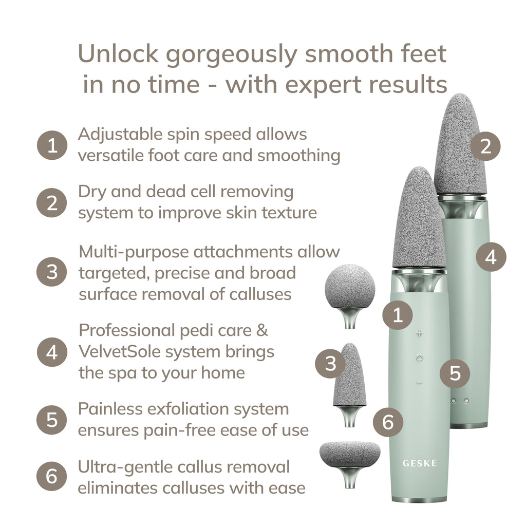 GESKE Electric Pumice Foot Smoothing Multi-Pen | 8 in 1 | Electric Foot File & Exfoliator | 3 Pumice Stone Attachments | for Smooth Feet | Advanced Callus Removal | for Your Pedicure Set