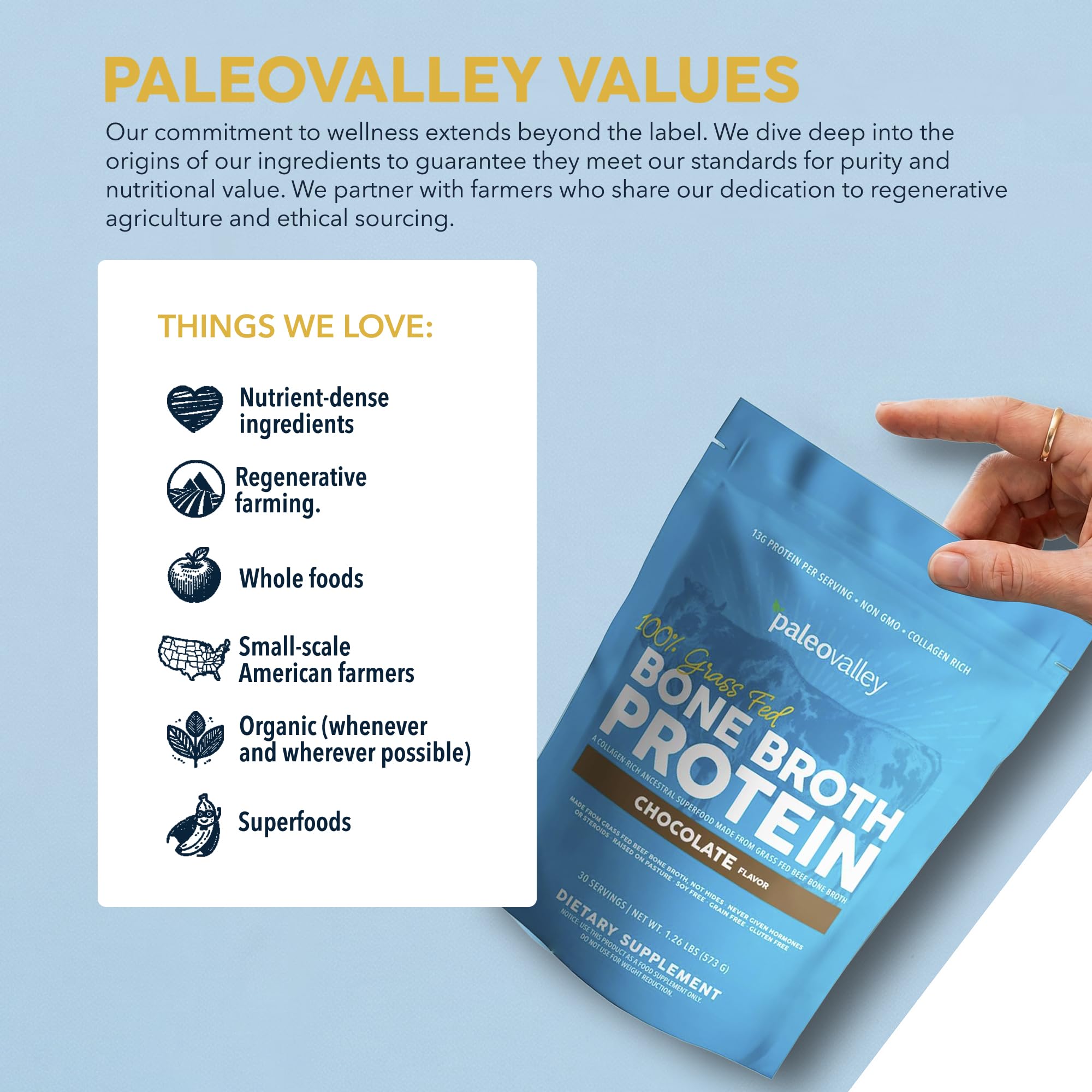 Paleovalley 100% Grass Fed Beef Bone Broth Protein Powder - Rich in Collagen Peptides for Hair, Skin, Gut Health, Bone and Joint Support - 13g Protein Per Serving - No Gluten or GMOs - Chocolate
