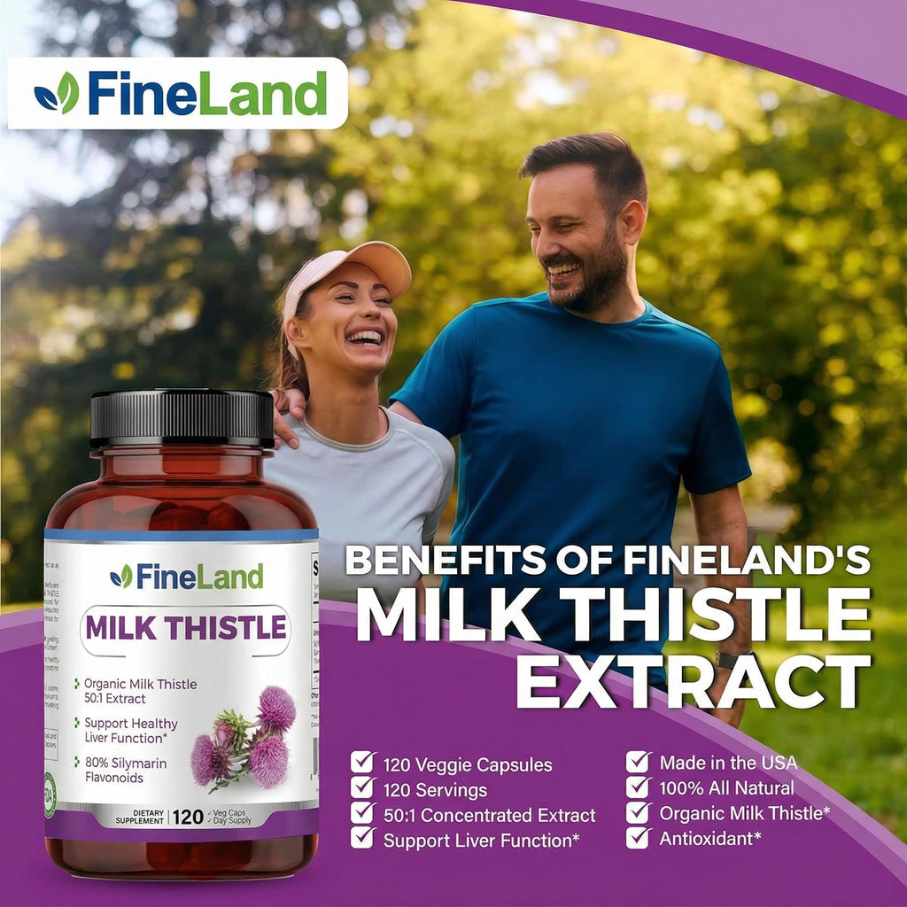 FineLand Milk Thistle Pills 50:1 Extract with 80% Silymarin Flavonoids – Liver & Antioxidant Support - 50X Concentrated Seed Extract -120 Vegan Capsules, Non-GMO, Made in USA