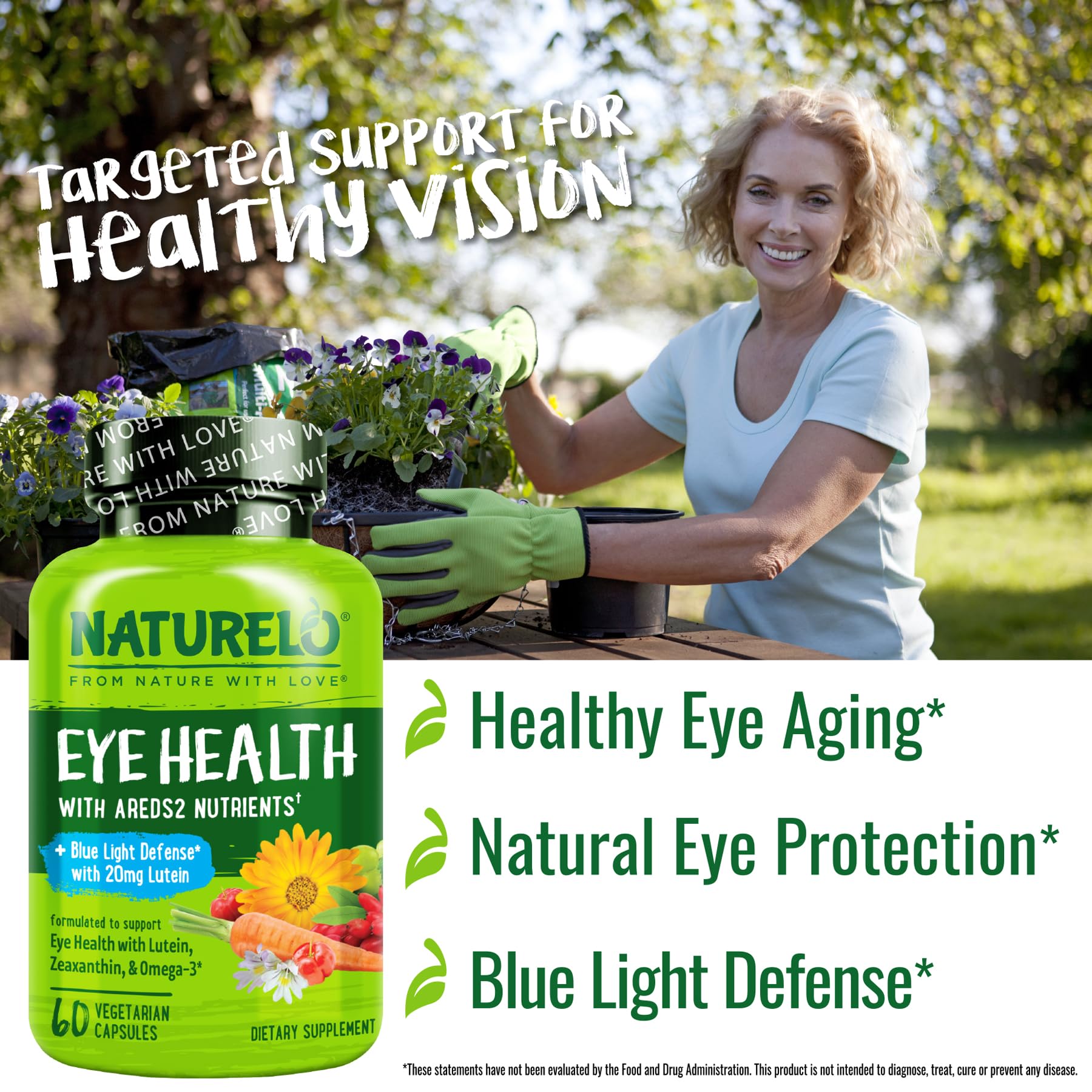 NATURELO Eye Vitamins - AREDS 2 Formula Nutrients with Lutein, Zeaxanthin, Vitamin C, E, Zinc, Plus DHA - Supplement for Dry Eyes, Healthy Vision, Eye Support - 60 Vegan Capsules
