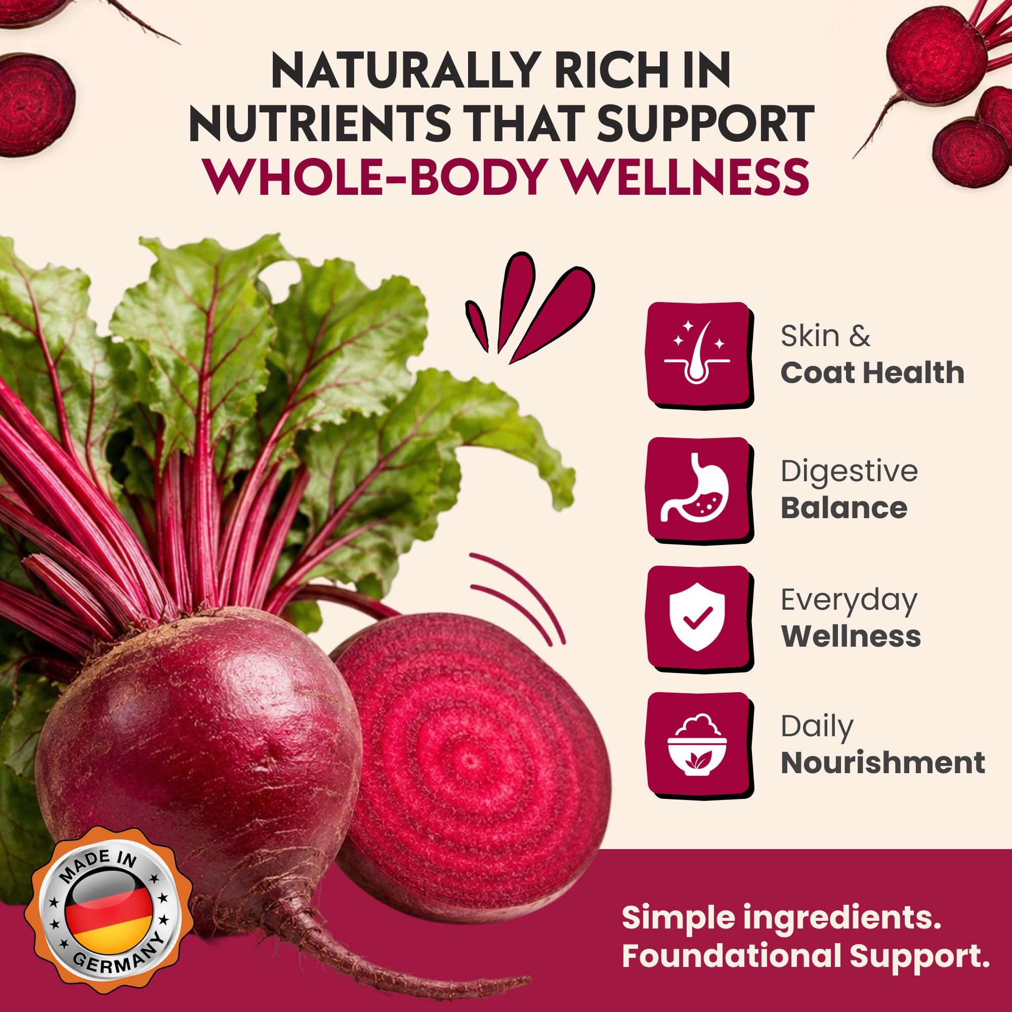 Olewo Original Red Beets for Dogs – Internal Support Dog Food Topper for Skin Sensitivity and Overall Balance, Prebiotic Fiber and Whole Food Nutrients, 5.5 lbs