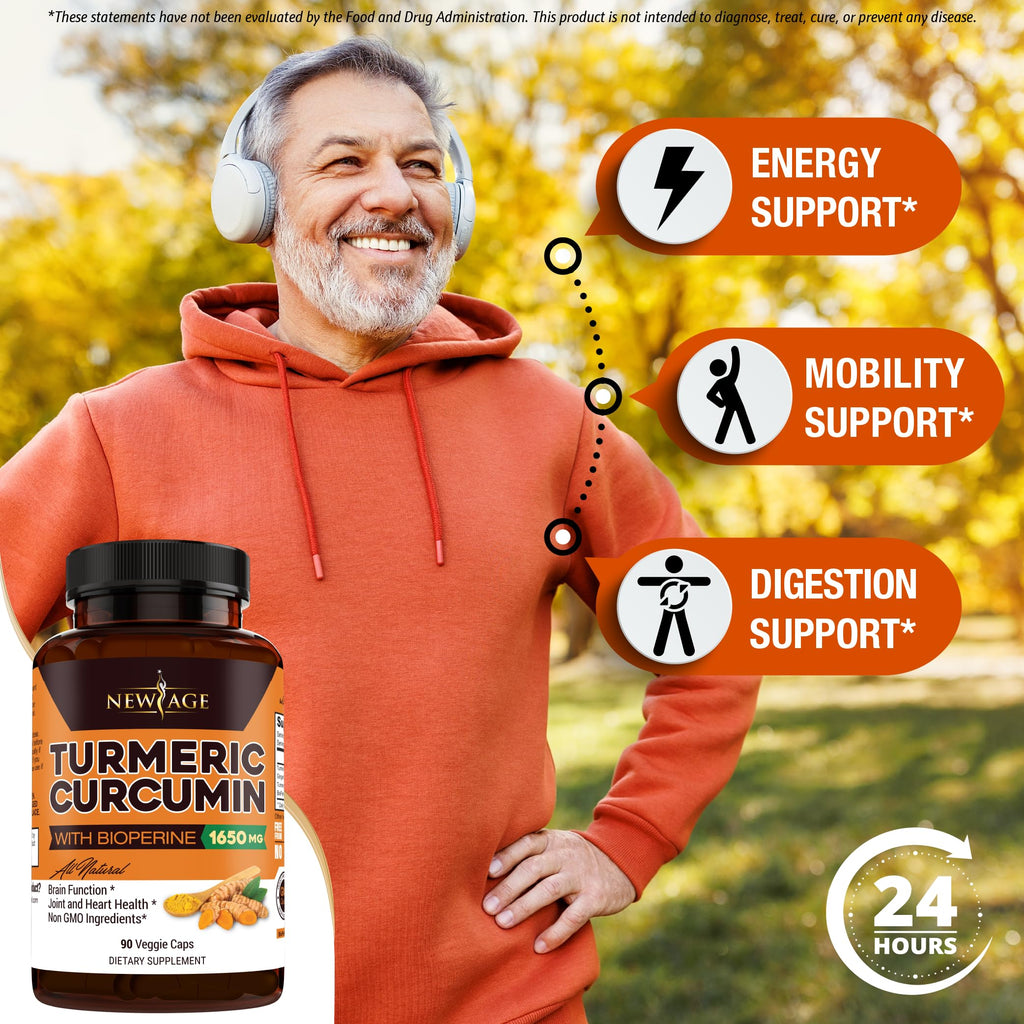 NEW AGE Turmeric Curcumin Capsules - Standardized Curcuminoids - Non-GMO, Gluten Free 180 Count (Pack of 2)