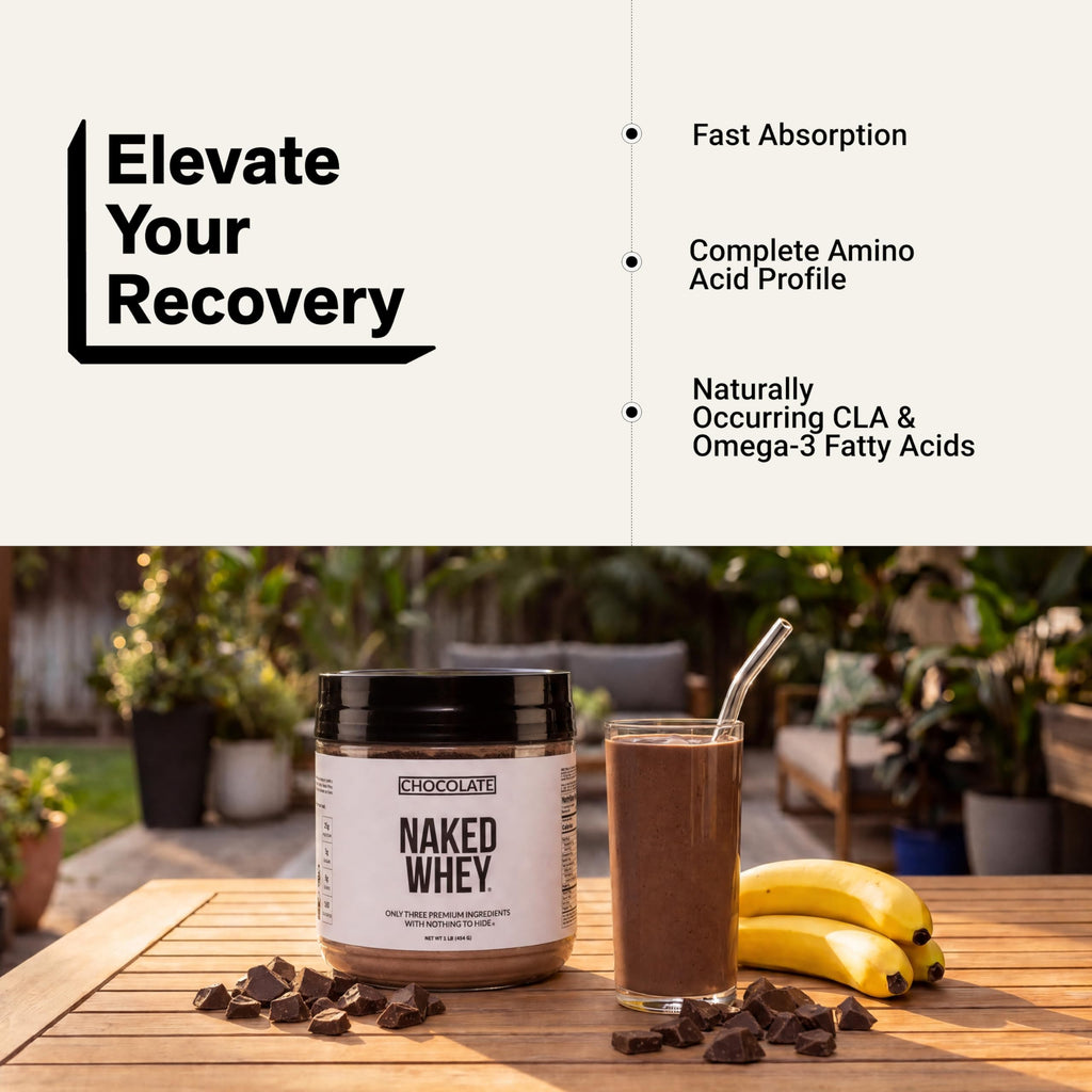NAKED Chocolate Whey 1LB - All Natural Grass Fed Whey Protein Powder, Organic Cacao, and Coconut Sugar - NSF Certified, No GMO, No Soy, and Gluten Free, Aid Growth and Recovery - 12 Servings