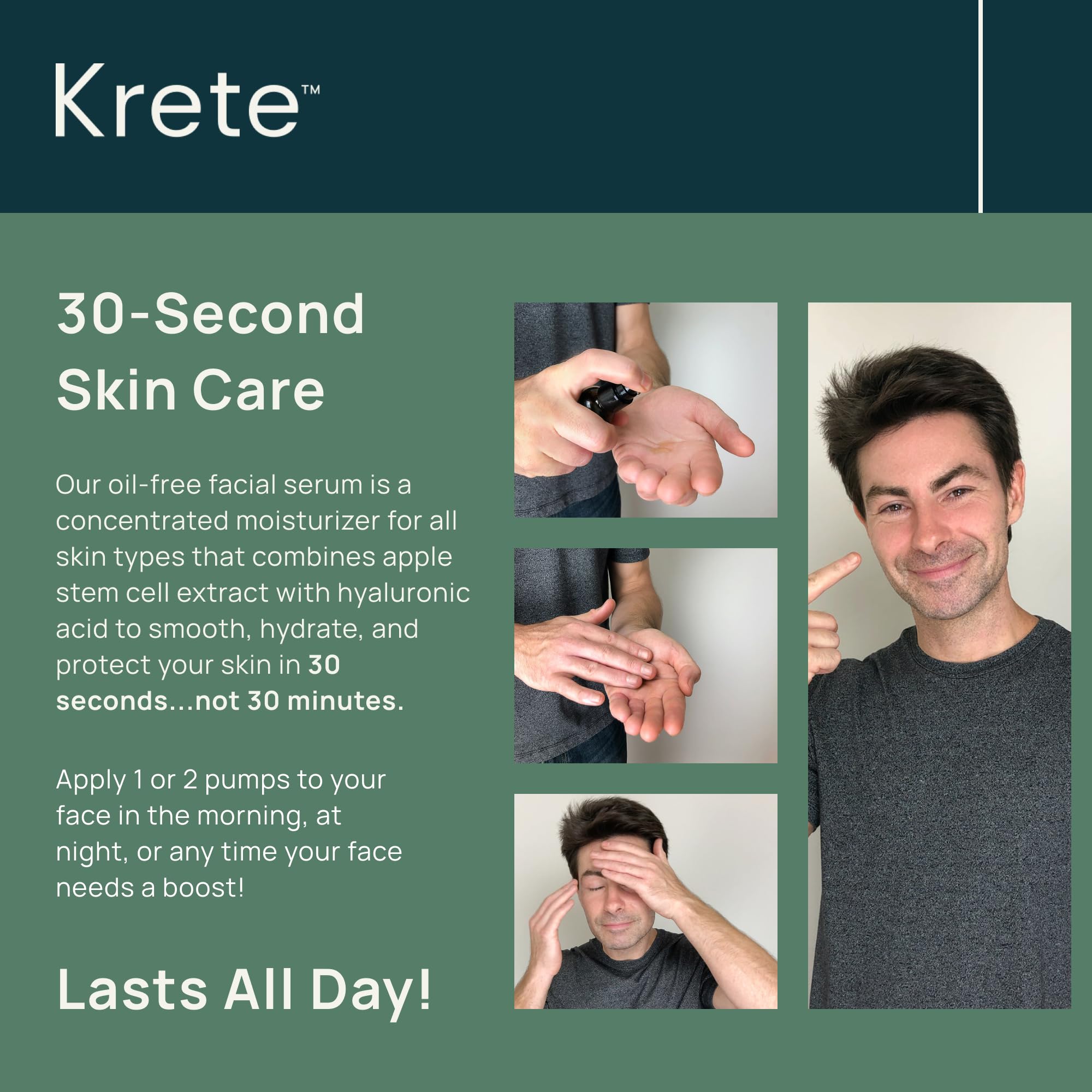 krete One-Two Punch with Probiotic Facial Cleanser & Facial Serum for Men – Moisturize, Hydrate, and Protect Your Skin in 30 Seconds