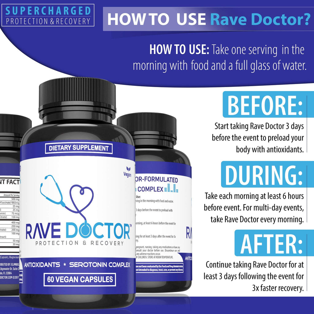 Rave Doctor 5 HTP Supplement - Essential Rave Vitamins for Festival Goers, Rave Accessories, Festival Essentials, Festival Gear, Rave Essentials, 5htp Supplement