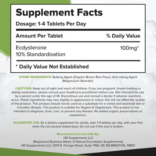 Beta Ecdysterone 120 Tablets 100mg | 90% Standardisation (120 Tablets)