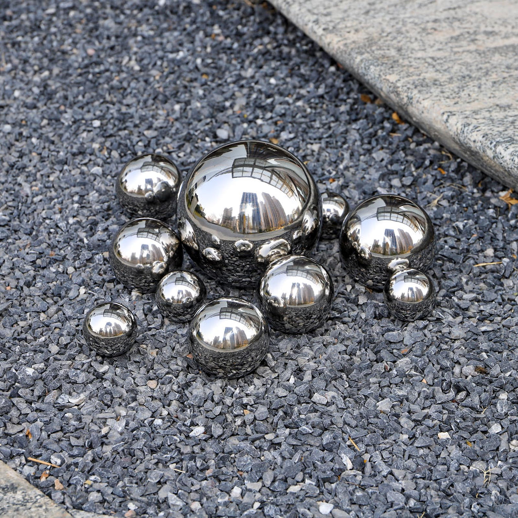 yarlung Set of 10 Stainless Steel Gazing Balls, 50-150 mm Garden Mirror Globe Floating Pond Sphere, Silver Polished Hollow Ball Reflective Ornament for Home Yard Outdoor Lawn Decoration
