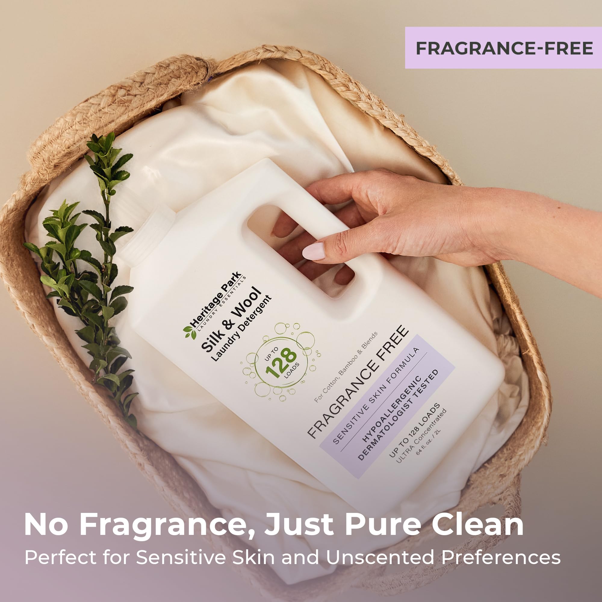 Heritage Park Silk & Wool Fragrance Free, Hypoallergenic, pH-Neutral Laundry Detergent - Dermatologist-tested, Sensitive Skin-Friendly, Enzyme-Free, Concentrated Up to 128 loads (64 fl oz)