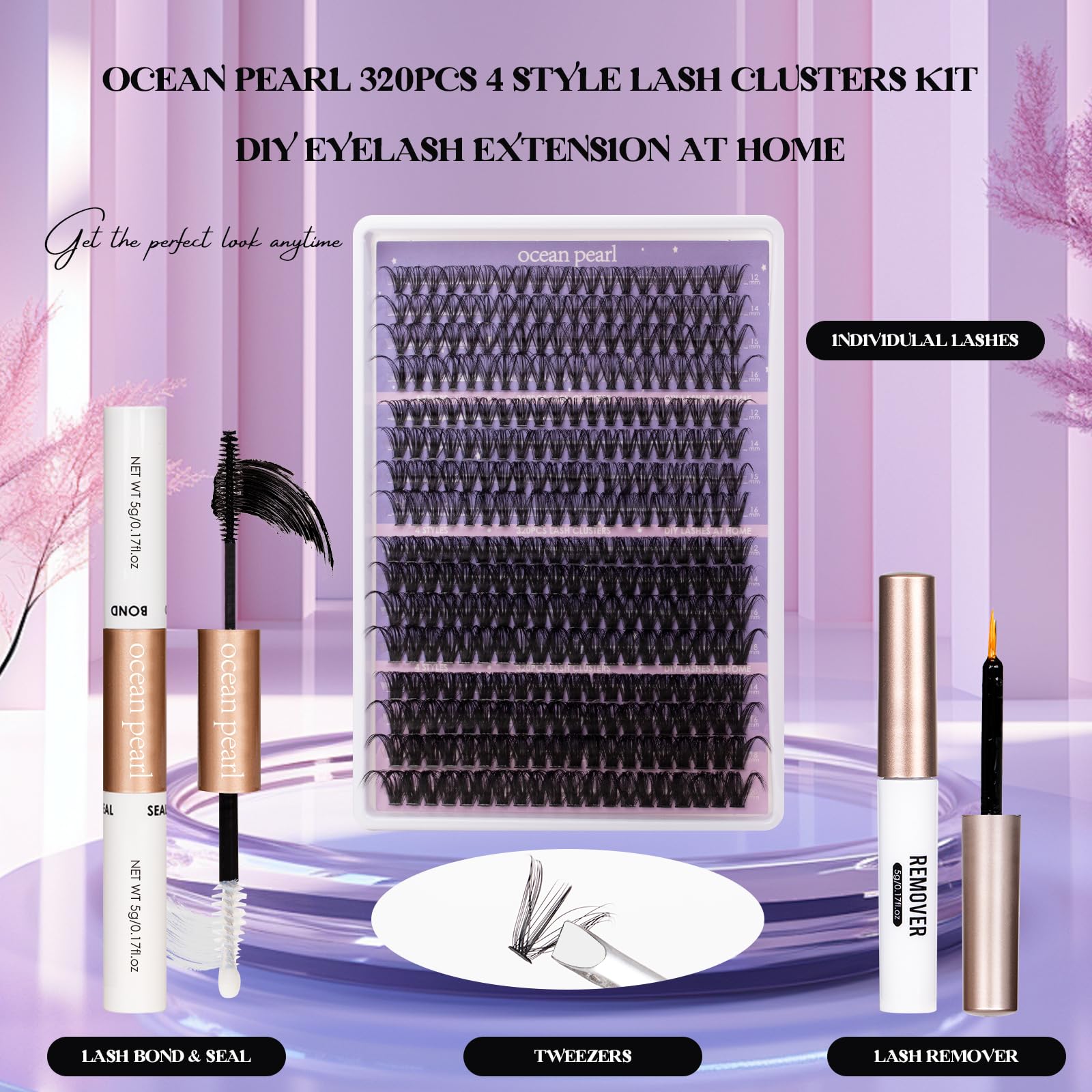 Ocean Pearl Cluster Lashes 320PCS Individual Eyelashes 30D+40D+80D+100D 4 Styles Eyelash Extensions Kit 12-20MM Lash Clusters DIY Eyelash Clusters with Super Lash Bond+Seal+Remover+Tweezer-4