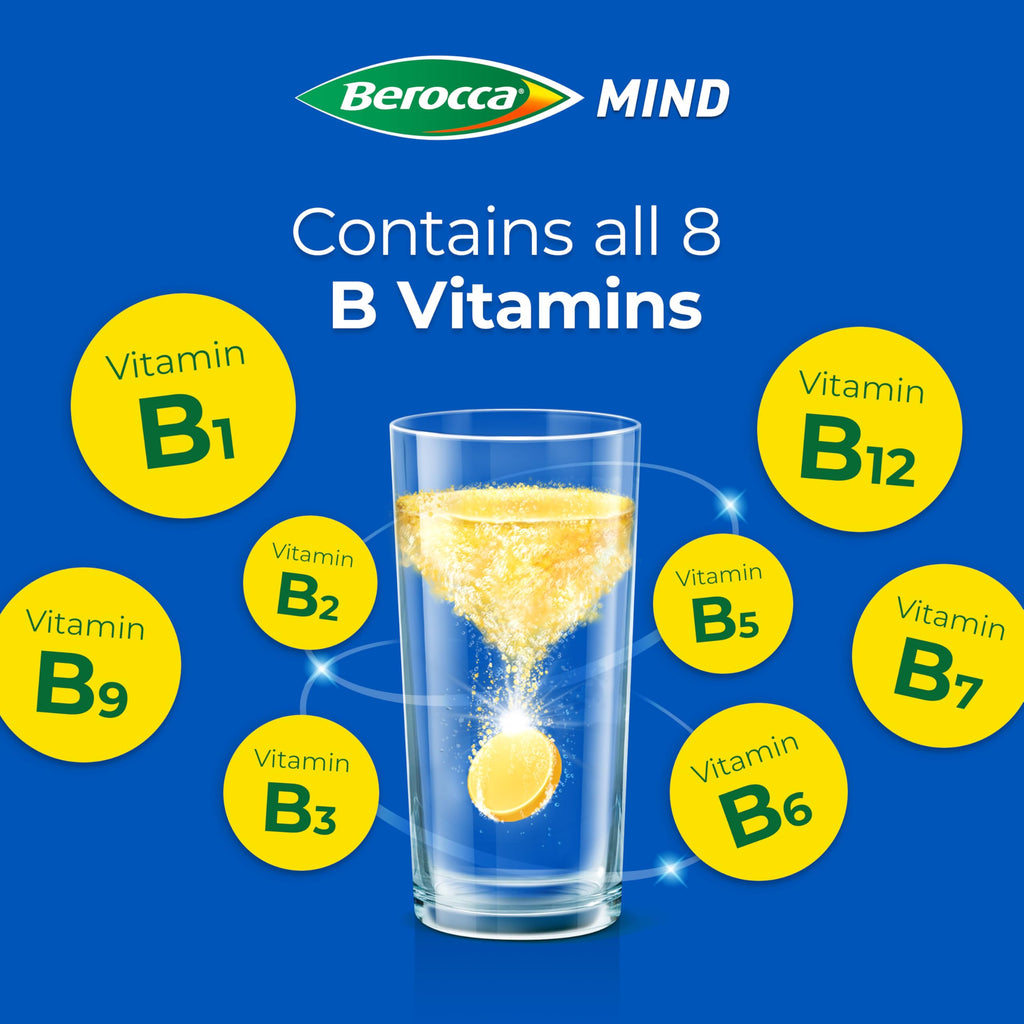 Berocca Mind Effervescent Tablets Including B Vitamins, with Spanish Sage to Support Memory and Mental Performance - 15 Tablets - Citrus Flavour