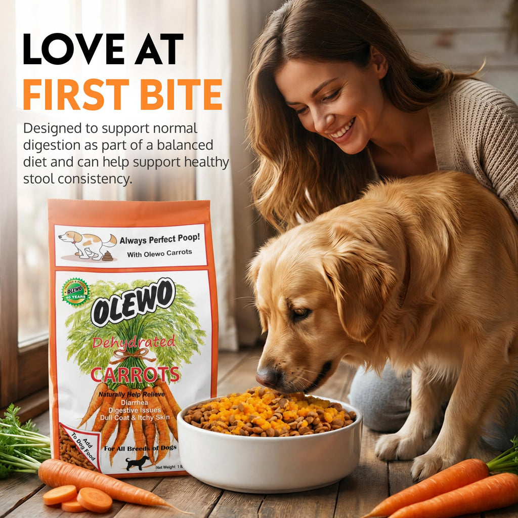 Olewo Original Carrots for Dogs – Fiber for Perfect Poop, Dehydrated Dog Food Toppers for Picky Eaters, Natural Skin & Coat Support, Multivitamin, Probiotics for Digestive & Gut Health, 2.2 lbs