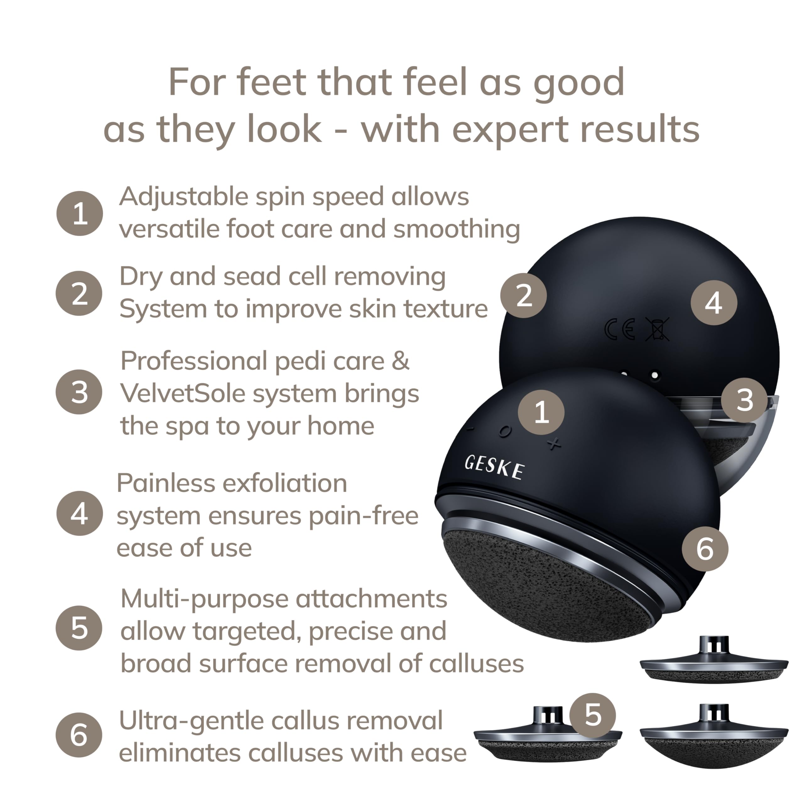 GESKE Electric Pumice Foot Smoothing Spinning Sphere | 8 in 1 | Electric Foot File & Exfoliator | 3 Pumice Stone Attachments | for Smooth Feet | Advanced Callus Removal |for Your Pedicure Set