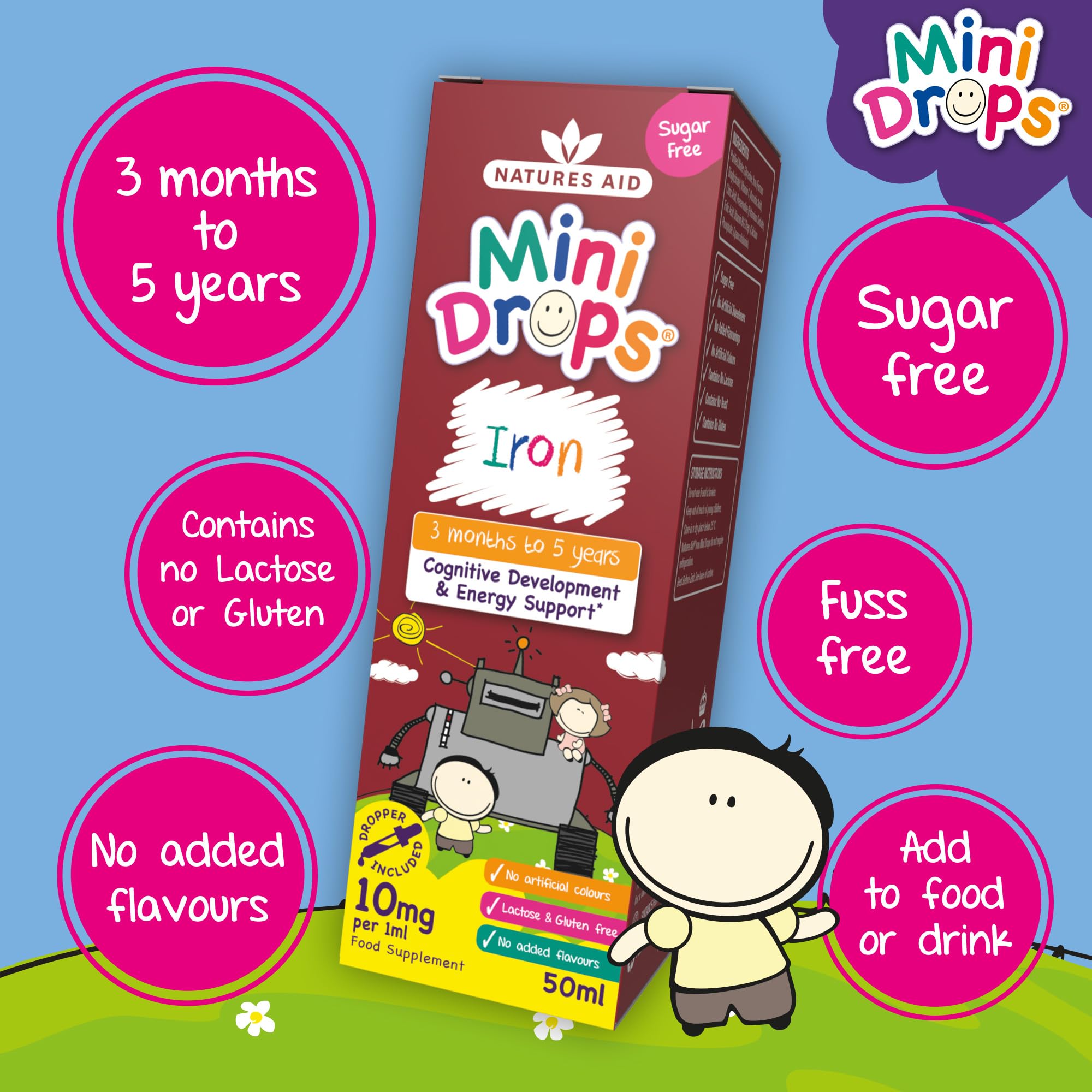 Natures Aid Mini Drops Iron Supplement for Kids & Children - 50ml