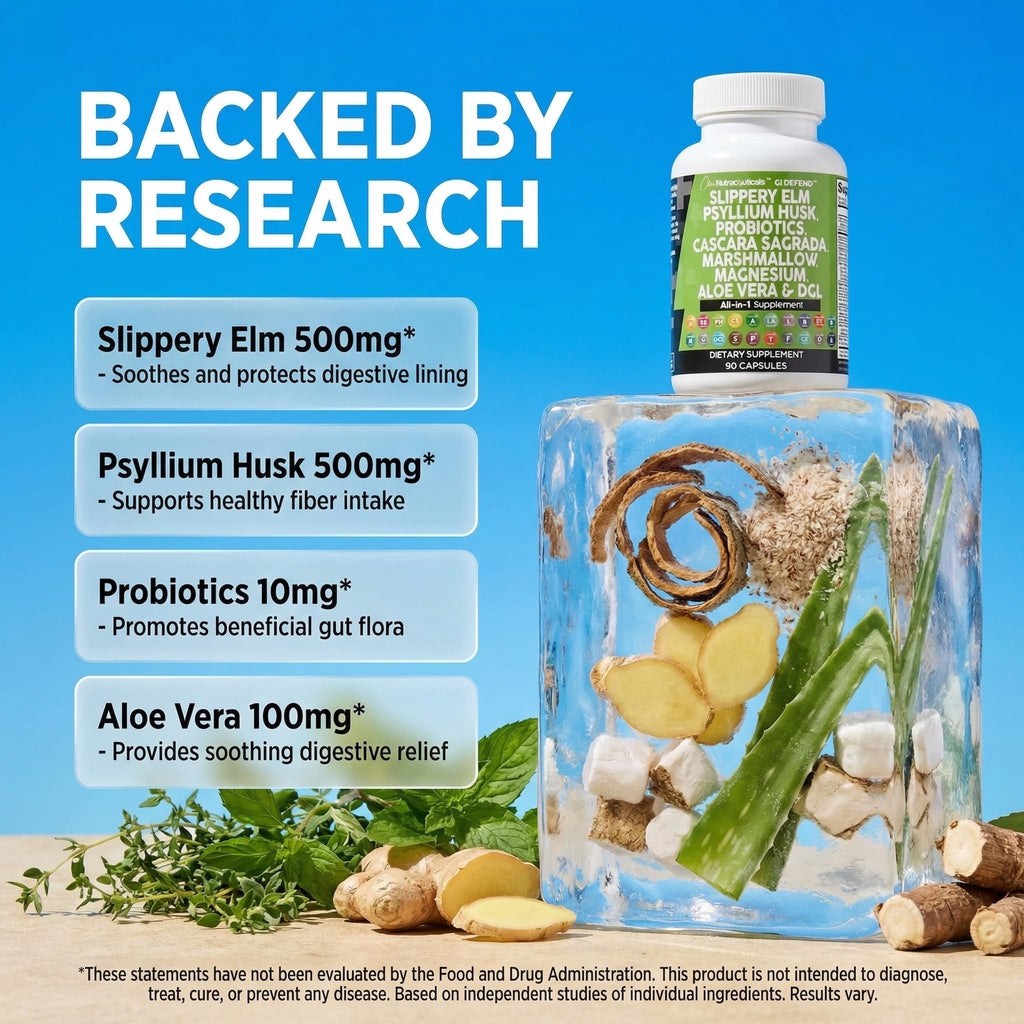 Clean Nutraceuticals Slippery Elm Psyllium Husk Pre Probiotic Digestive Gut Health Supplement with Aloe Vera Cascara Sagrada Marshmallow Root DGL Licorice Senna Extract