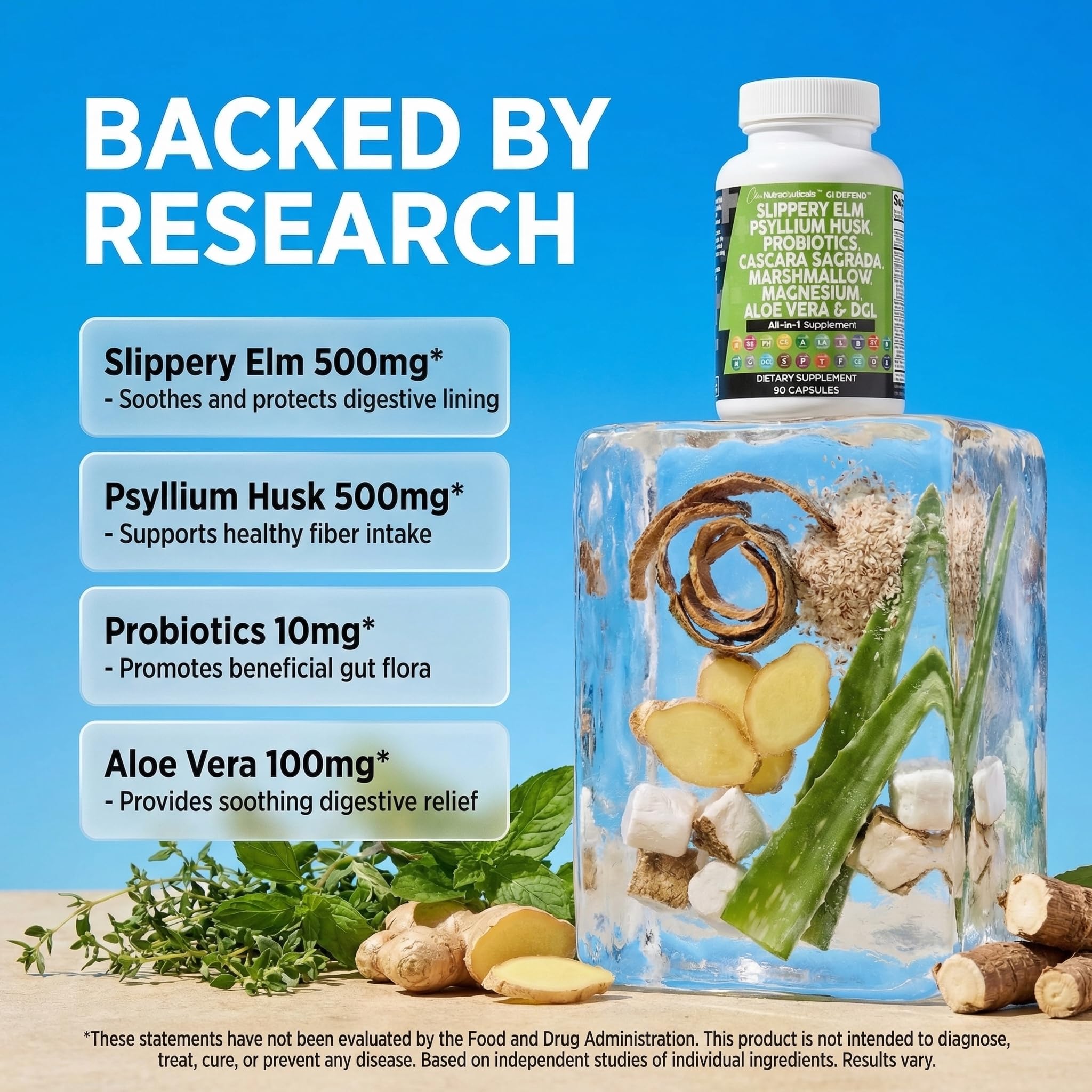 Clean Nutraceuticals Slippery Elm Psyllium Husk Pre Probiotic Digestive Gut Health Supplement with Aloe Vera Cascara Sagrada Marshmallow Root DGL Licorice Senna Extract