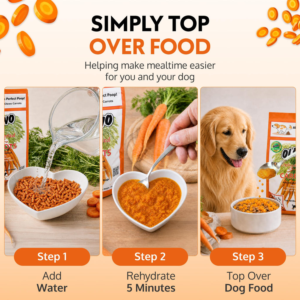 Olewo Original Carrots for Dogs – Fiber for Perfect Poop, Dehydrated Dog Food Toppers for Picky Eaters, Natural Skin & Coat Support, Multivitamin, Probiotics for Digestive & Gut Health, 2.2 lbs