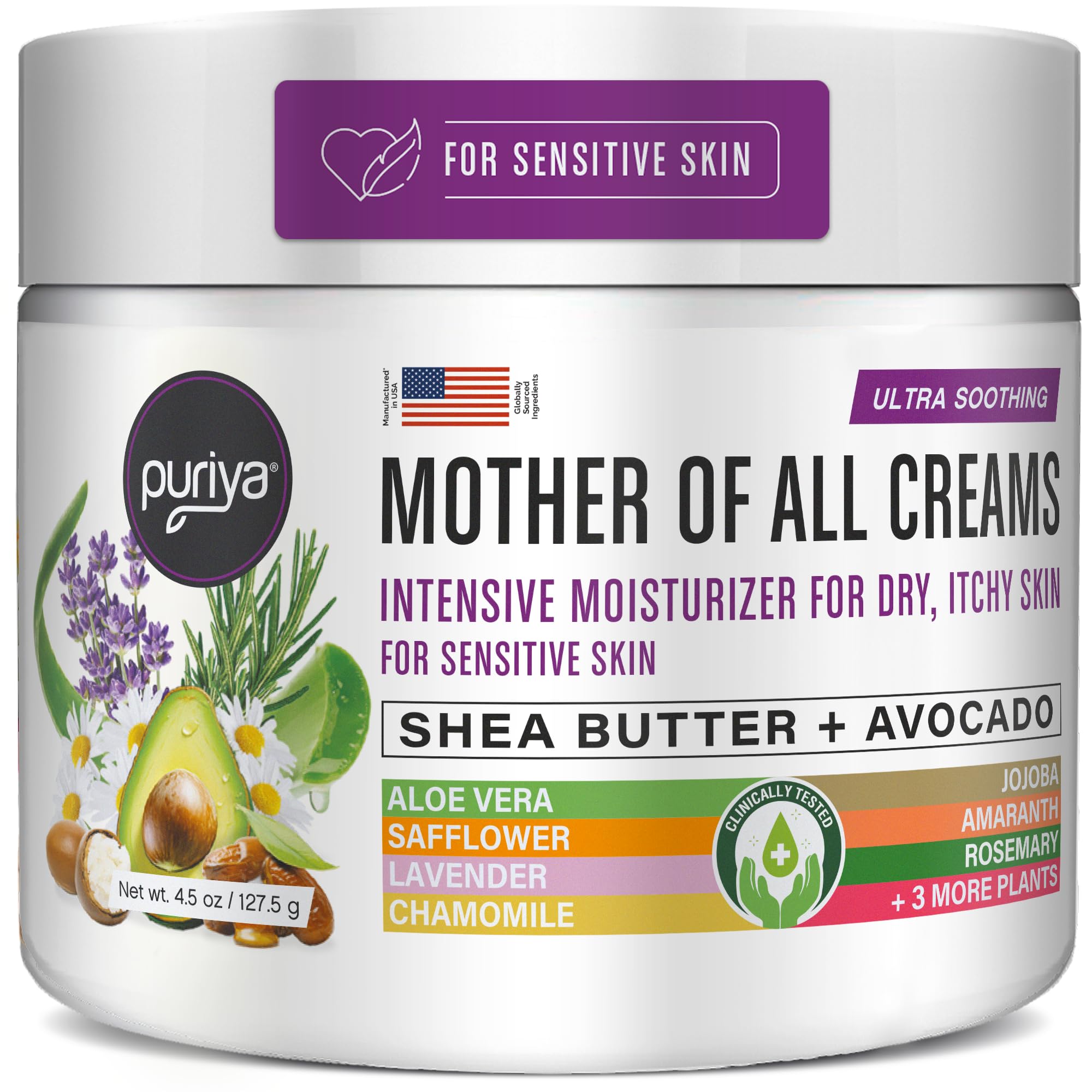 Puriya Intensive Moisturizer with Honey, Shea Butter, Hydrating, Soothing for Dry, Irritated, Sensitive Skin, Daily Multi Purpose Cream for Hands, Body, Long Lasting, Plant Based Mother of All Creams