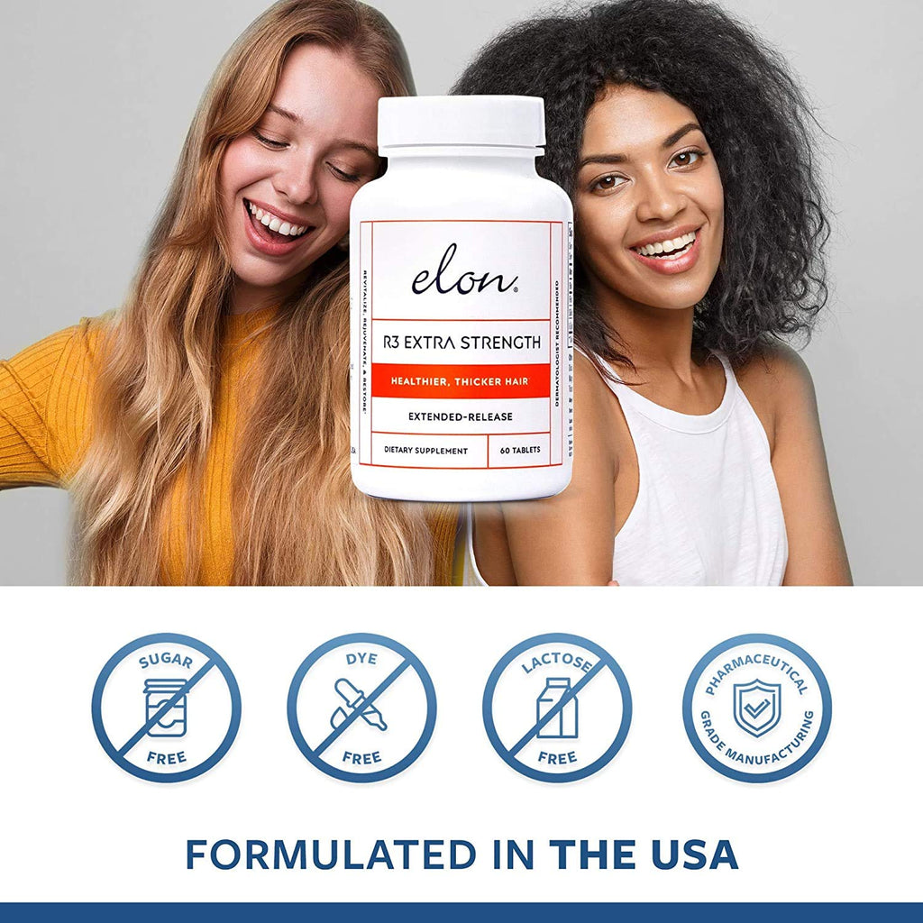 Elon R3 Extra Strength for Hair Growth - Supplements for Women to Grow Thicker, Fuller Hair, Advanced Formula with 5000 mcg Biotin Per Serving & Collagen, 60 Count (Pack of 3)