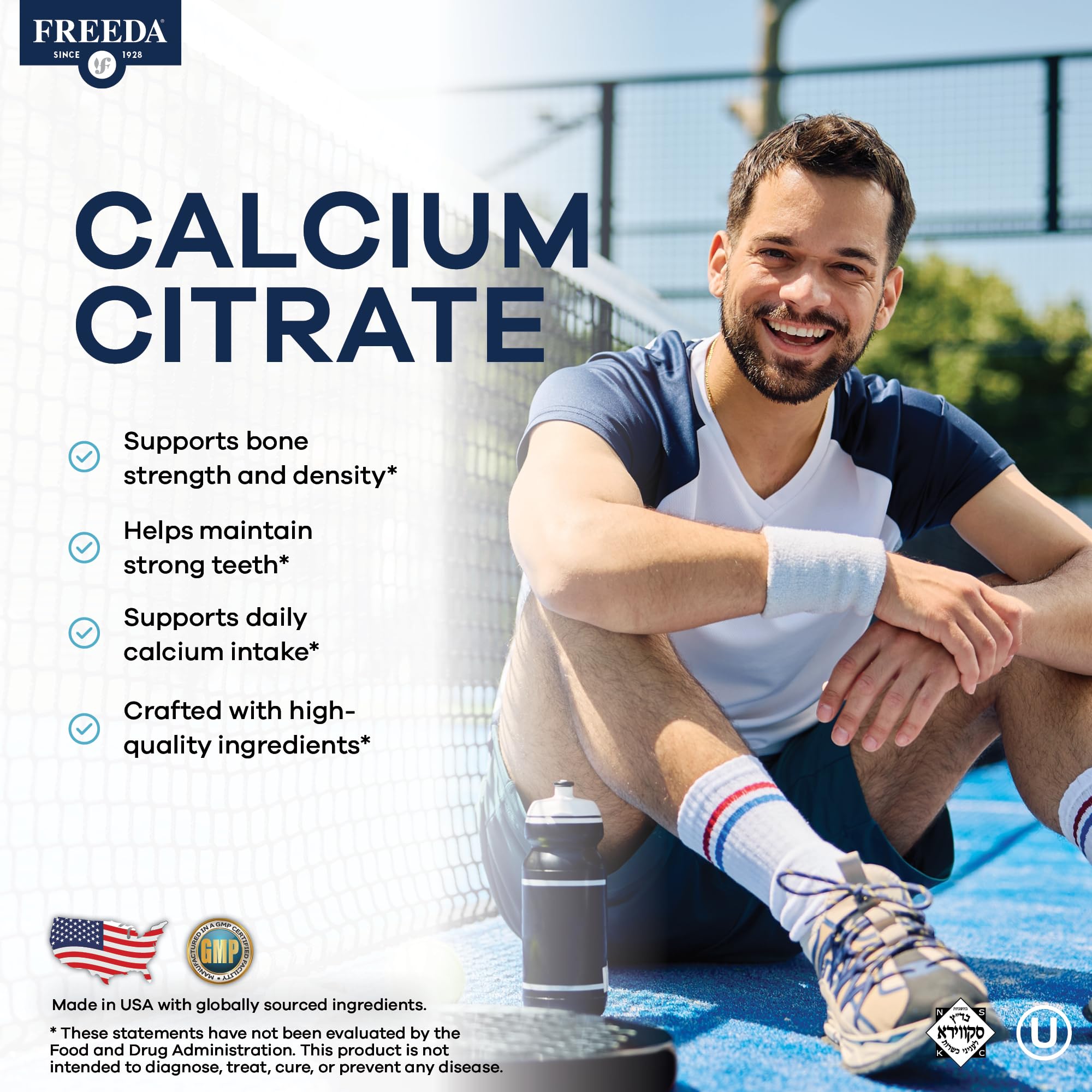 Freeda Pure Calcium Citrate 1000mg per Serving – Kosher Vegan Bone Strength Supplement – Supports Bone Density & Muscle Function – Calcium Supplements for Women and Men – No Vitamin D (250 Tablets)