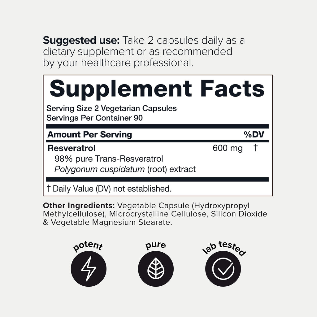 Toniiq NSF Certified Ultra High Purity Resveratrol Capsules - 98% Trans-Resveratrol - Highly Purified and Bioavailable - 180 Caps Resveratrol Supplement