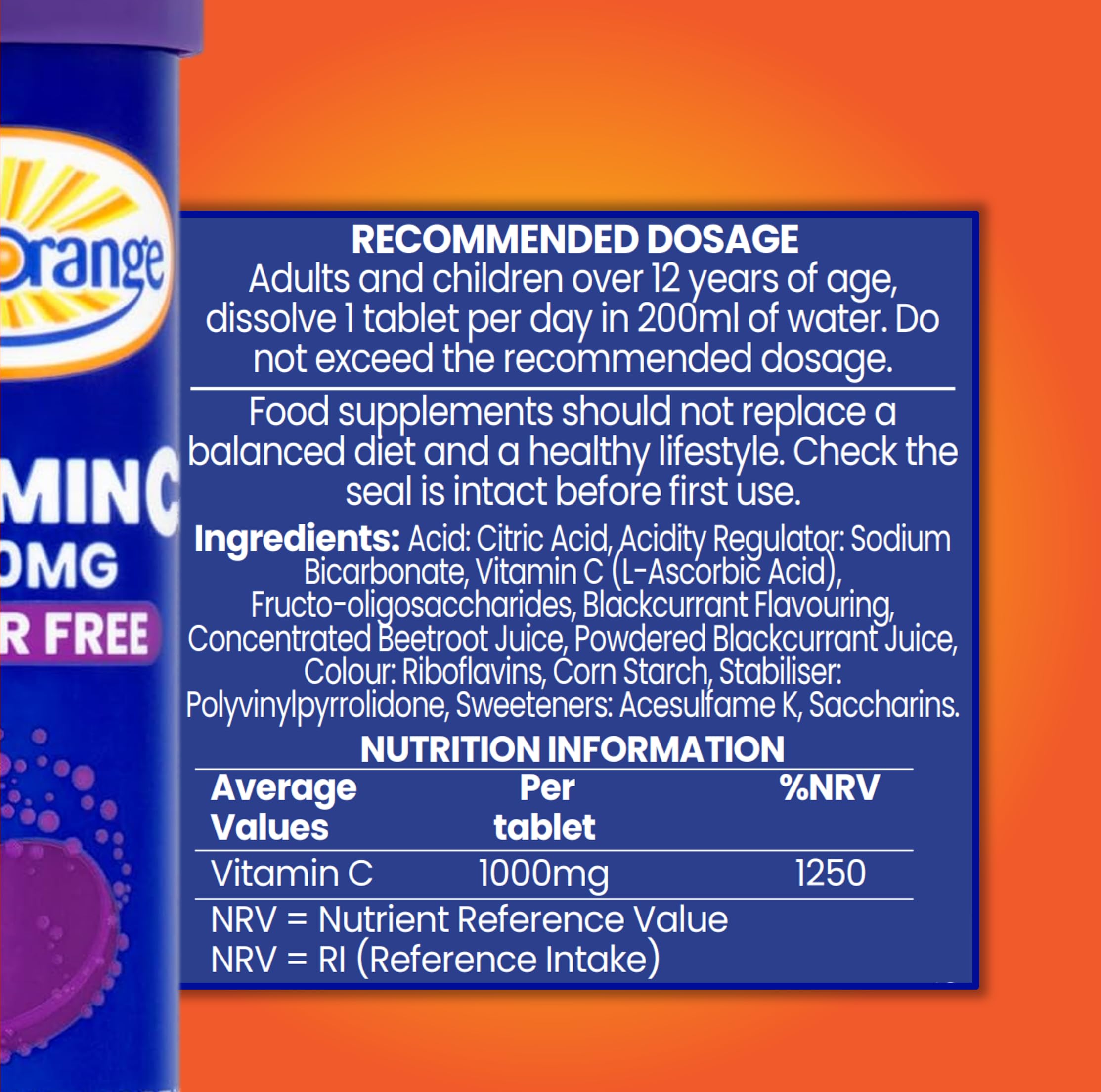 Haliborange Vitamin C Effervescent 1000mg Blackurrant Flavoured Sugar Free Tablets - 20 Tablets