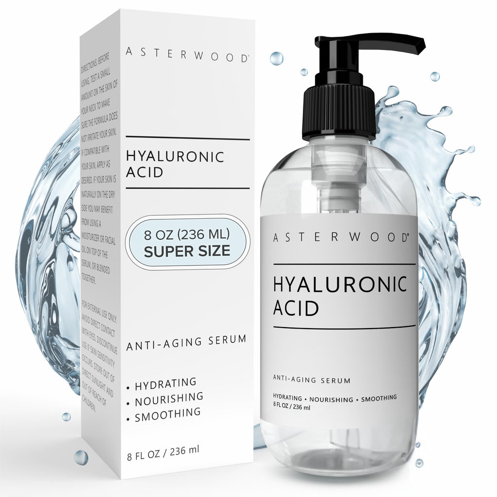 Asterwood Pure Hyaluronic Acid Serum for Face - Plumping, Anti-Aging, Hydrating - Fragrance-Free - 8 Fl Oz