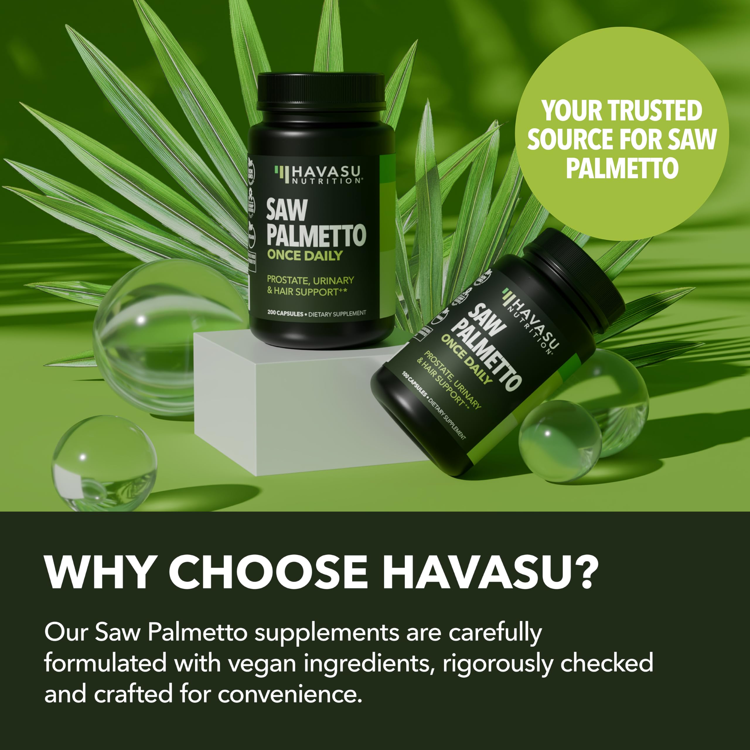 Saw Palmetto for Men Prostate Health Supplement to Promote Urinary Tract Function - 500mg Per Serving - 200 Count - DHT Blocker Hair Vitamin - Vegan, Non-GMO Capsules, Over 6 Month Supply