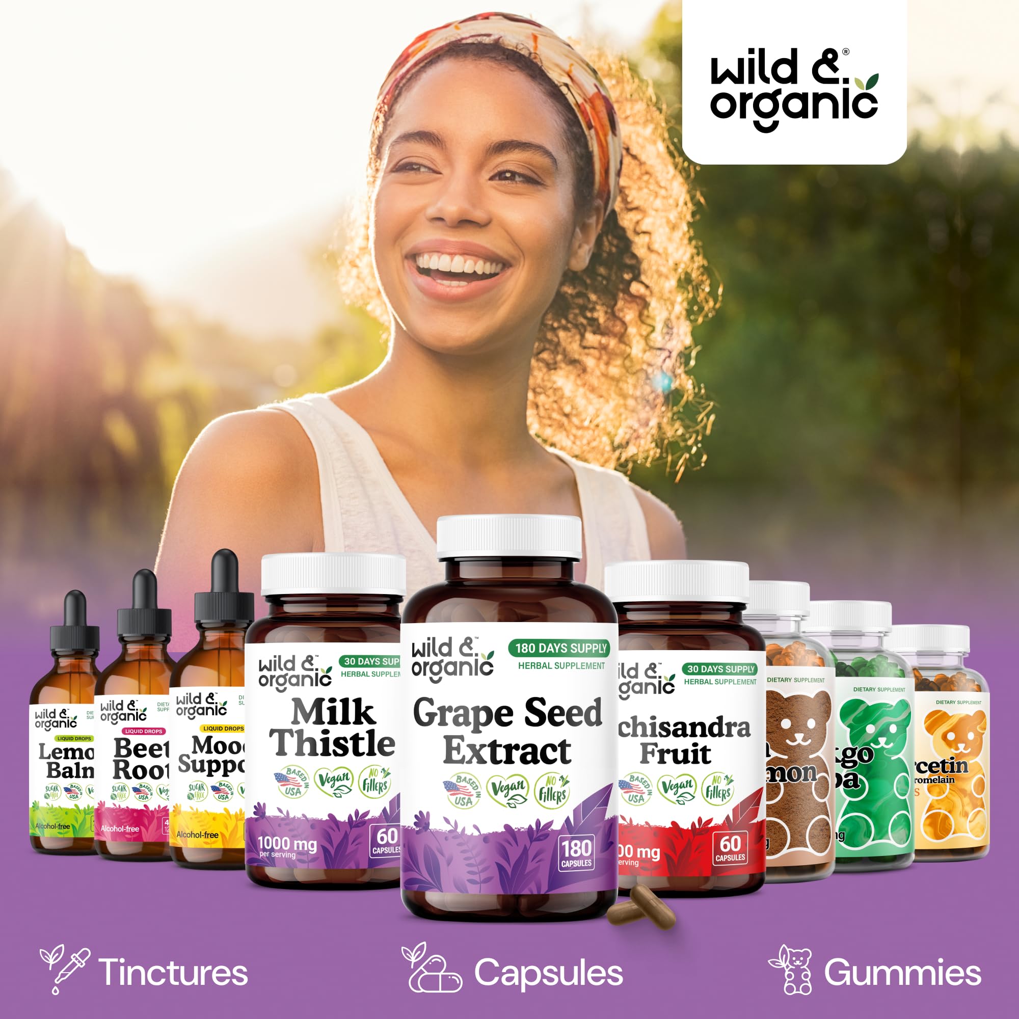 Wild & Organic Grape Seed Extract Capsules - Antioxidant Support - Grapeseed Extract 400 mg - 95% Polyphenols - 180 Vegan Capsules - 6 Month Supply - Non-GMO