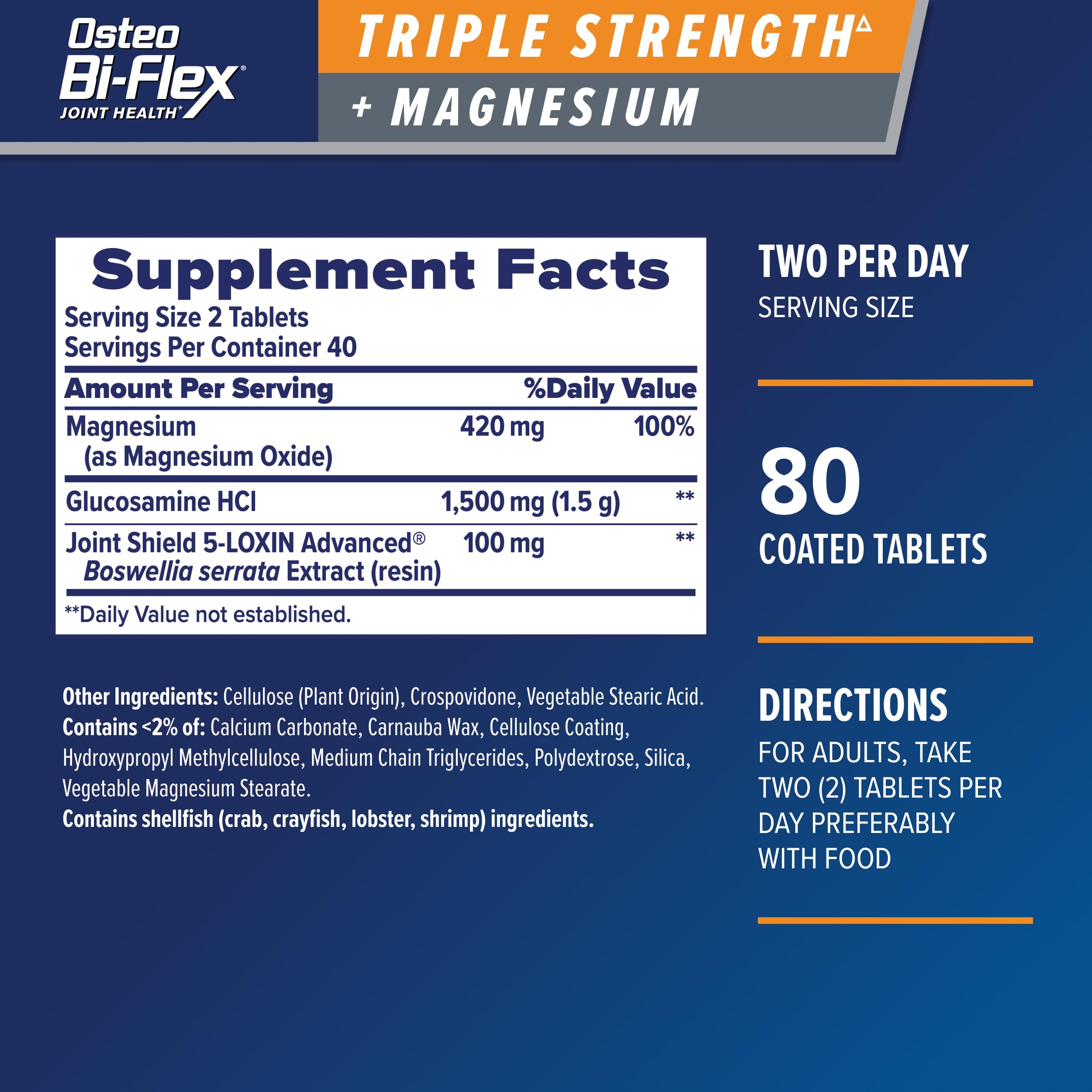 Osteo Bi-Flex Triple Strength Glucosamine Supplement with Magnesium, Improve Joint Function, Helps Leg Cramps and Muscle Function, 80 Coated Tablets