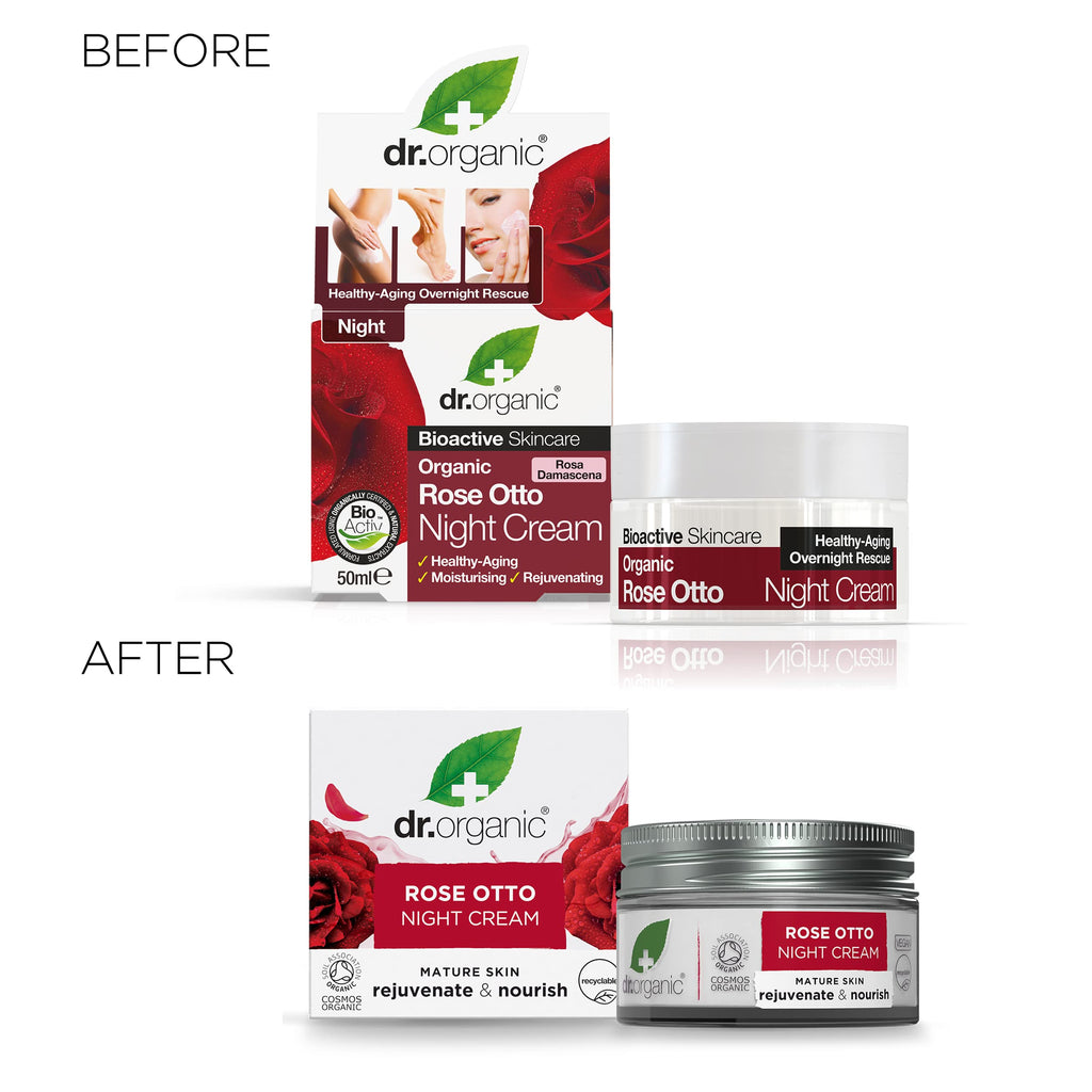 Dr Organic Rose Otto Night Cream, Moisturising, Healthy-Aging, Wrinkles, Natural, Vegan, Cruelty-Free, Paraben & SLS-Free, Recycled & Recyclable, Certified Organic, 50ml, Packaging may vary
