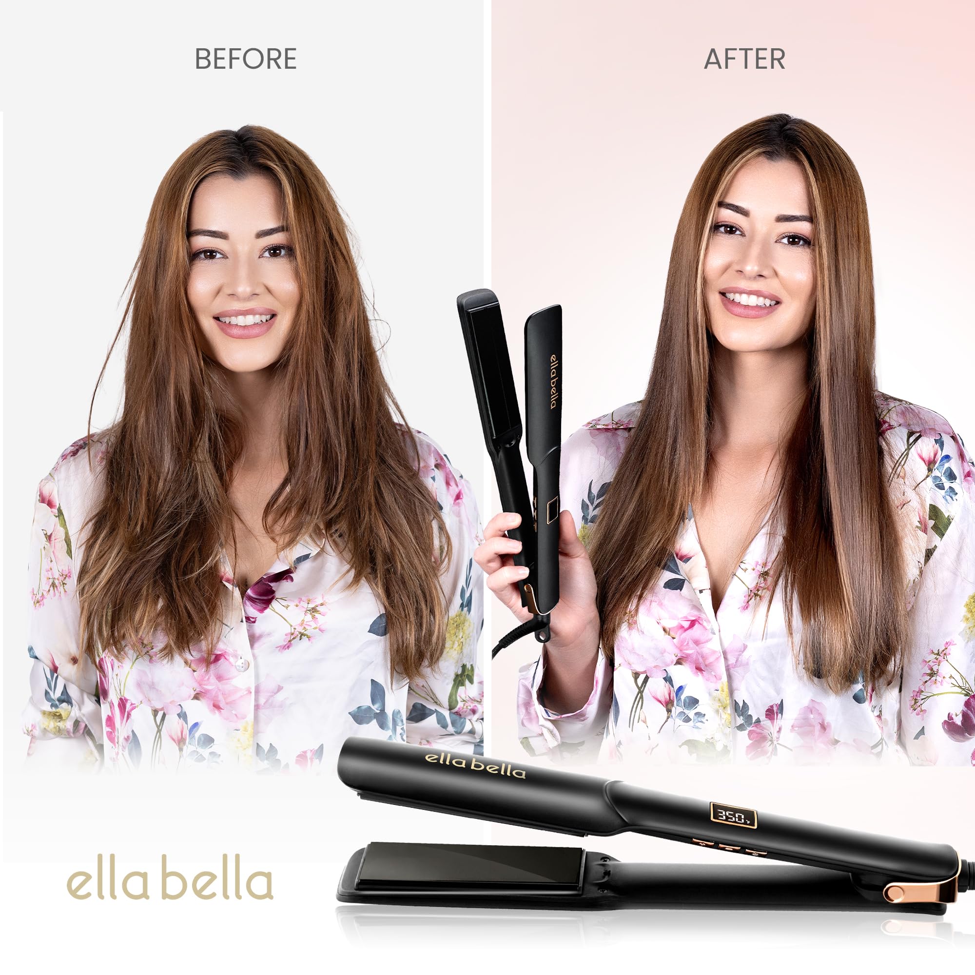 ELLA BELLA® Ceramic Flat Iron Hair Straightener • Professional Straightening Iron • Digital Display to Accurately Control Temperature • As Featured in Good Housekeeping