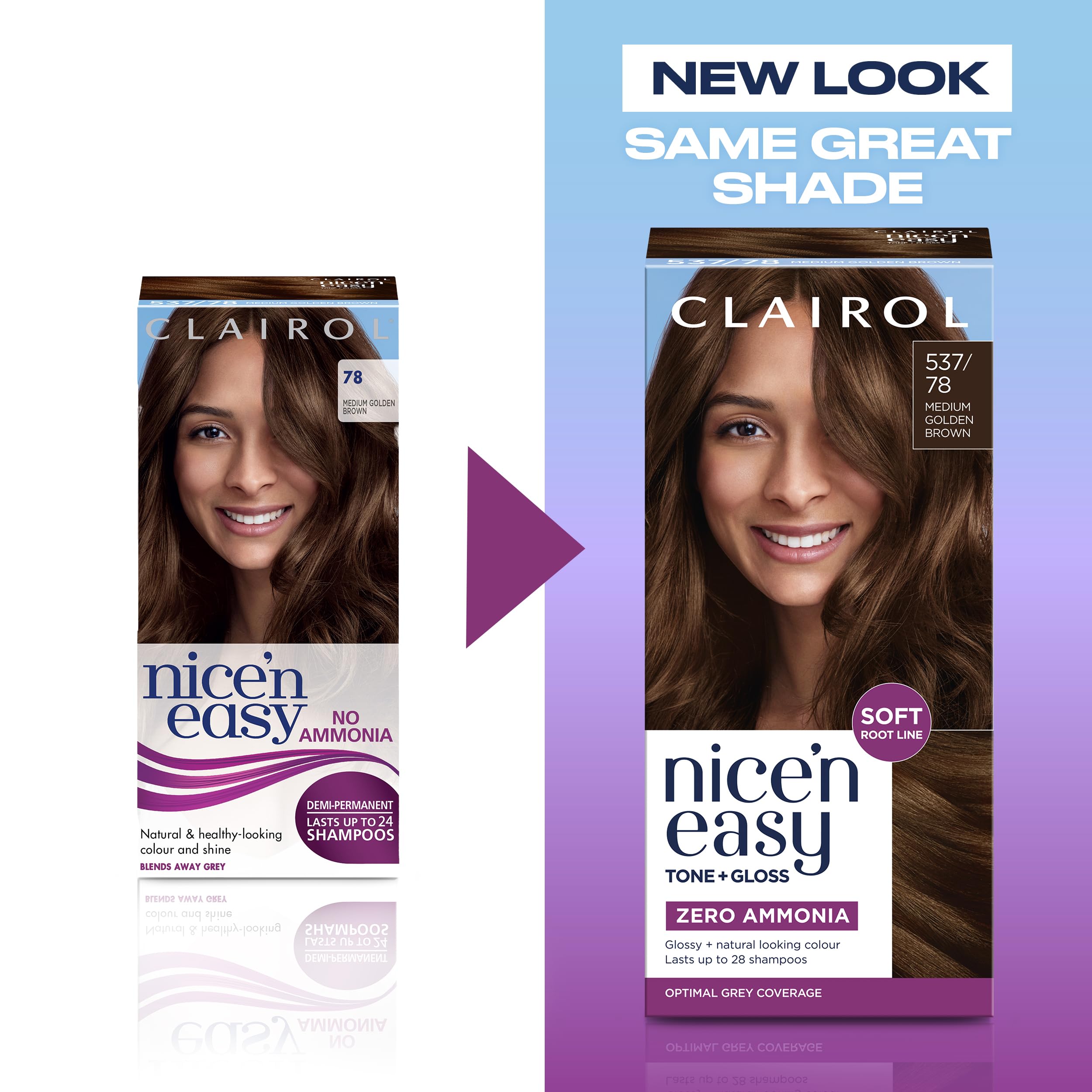 Clairol Nice'n Easy Tone+Gloss Semi Permanent Hair Dye - 537/78 Medium Golden Brown