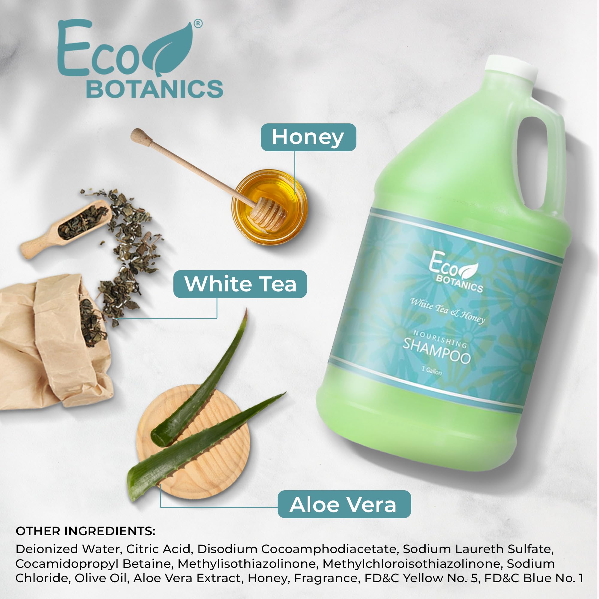 Terra Pure 1-Shoppe Eco Botanics Natural Shampoo with Raw Honey & White Tea | Gallon Jug Bulk Toiletries for Airbnb, Vacation Rentals, and Home Bathroom | Refill For Soap Dispensers