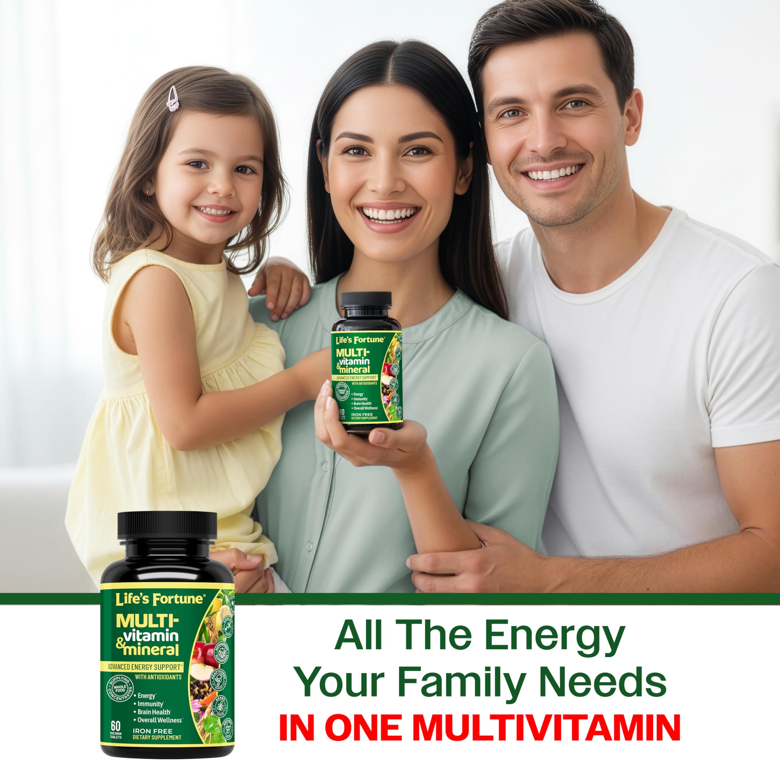 Life's Fortune Whole Food Multivitamin & Mineral Supplement for Men & Women | Daily Energy Support Vitamins | Immune, Brain & Metabolism Support | Iron Free, 60 Vegetarian Tablets
