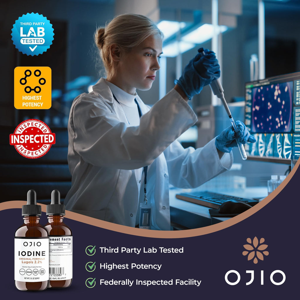 Lugols Iodine Solution 2% - 1 Year Supply - High Potency Liquid Oral Iodine Drops with Superior Absorption – Improves Overall Health & Energy for Women, Men, Kids - 2 fl Oz (Pack of 2)