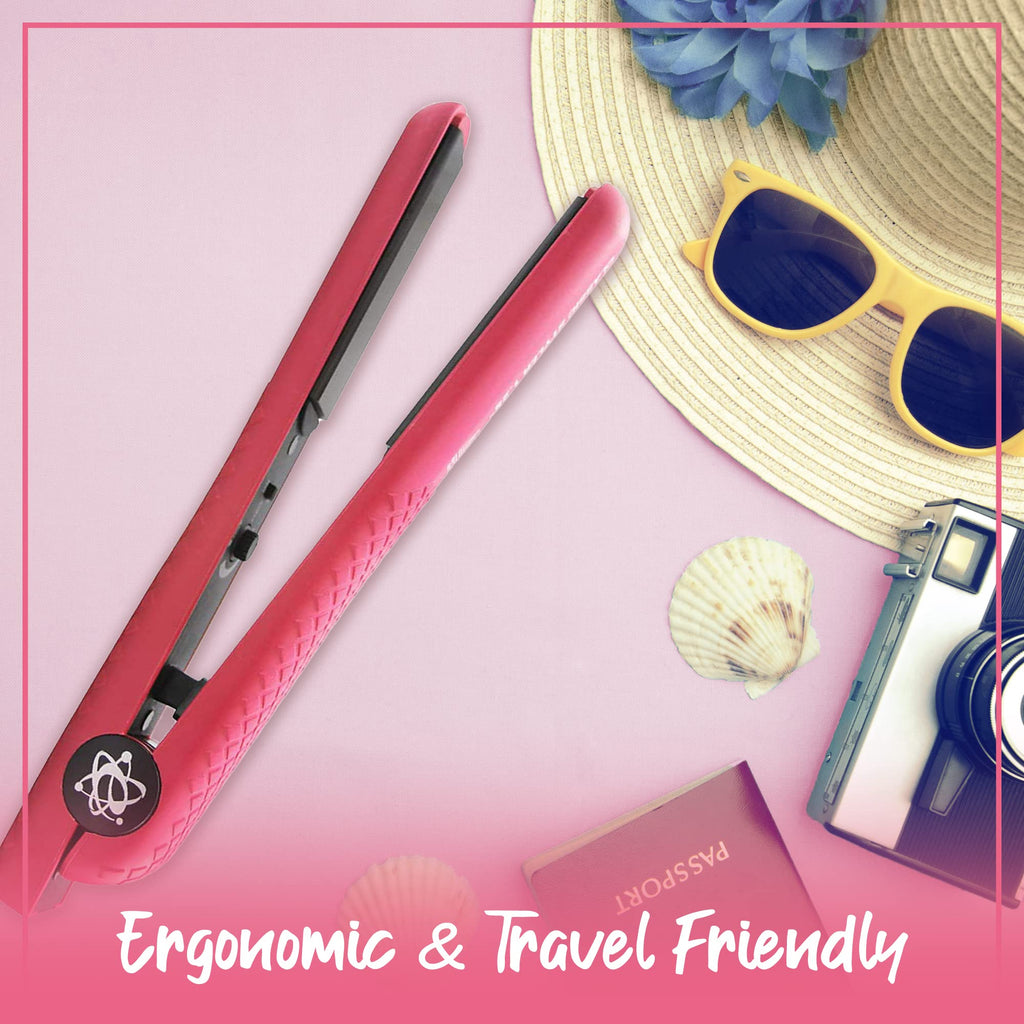 Evalectric Classic Styler Hair Straightener - 1.25" Ceramic Flat Iron with Floating Plates - Dual Voltage Hair Straightener - Negative Ion Technology - Travel Friendly - Pink