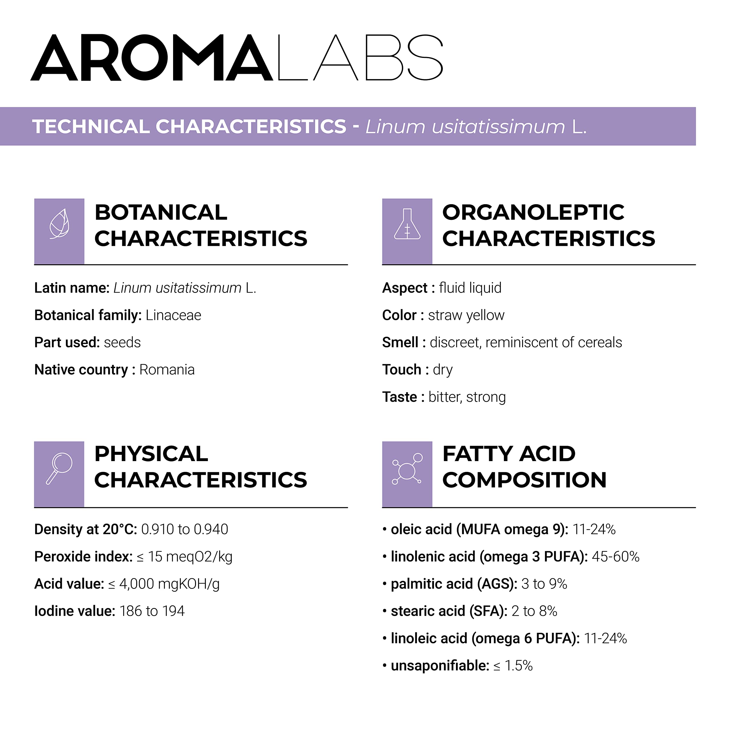 ORGANIC - LINSEED Oil - 100mL - 100% Pure, Natural, Cold Pressed and Cosmos Certified - AROMA LABS (French Brand)