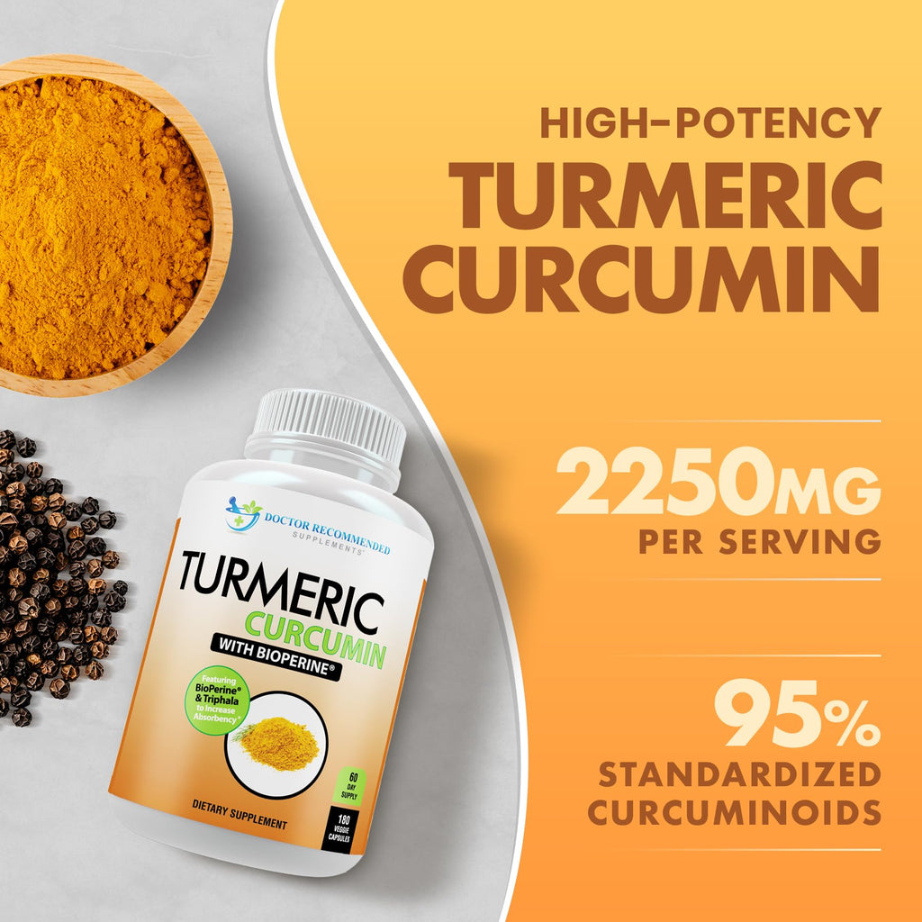 Turmeric Curcumin Supplement - 2250mg/d - Veggie Caps - 95% Curcuminoids with Black Pepper Extract (Bioperine) - 750mg Capsules - 100% Organic - Most Powerful Turmeric (Pack of 3)