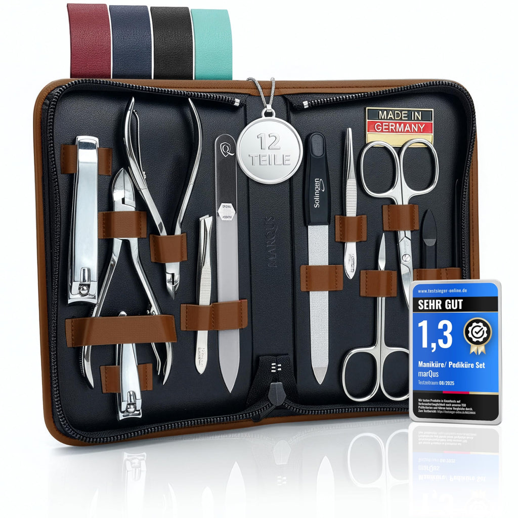 Manicure Set Women and Men – 12-Piece Professional Grooming Kit with Premium Tools, Genuine Leather Case, and exclusive Glass Nail File for Hand & Foot Care, German Quality