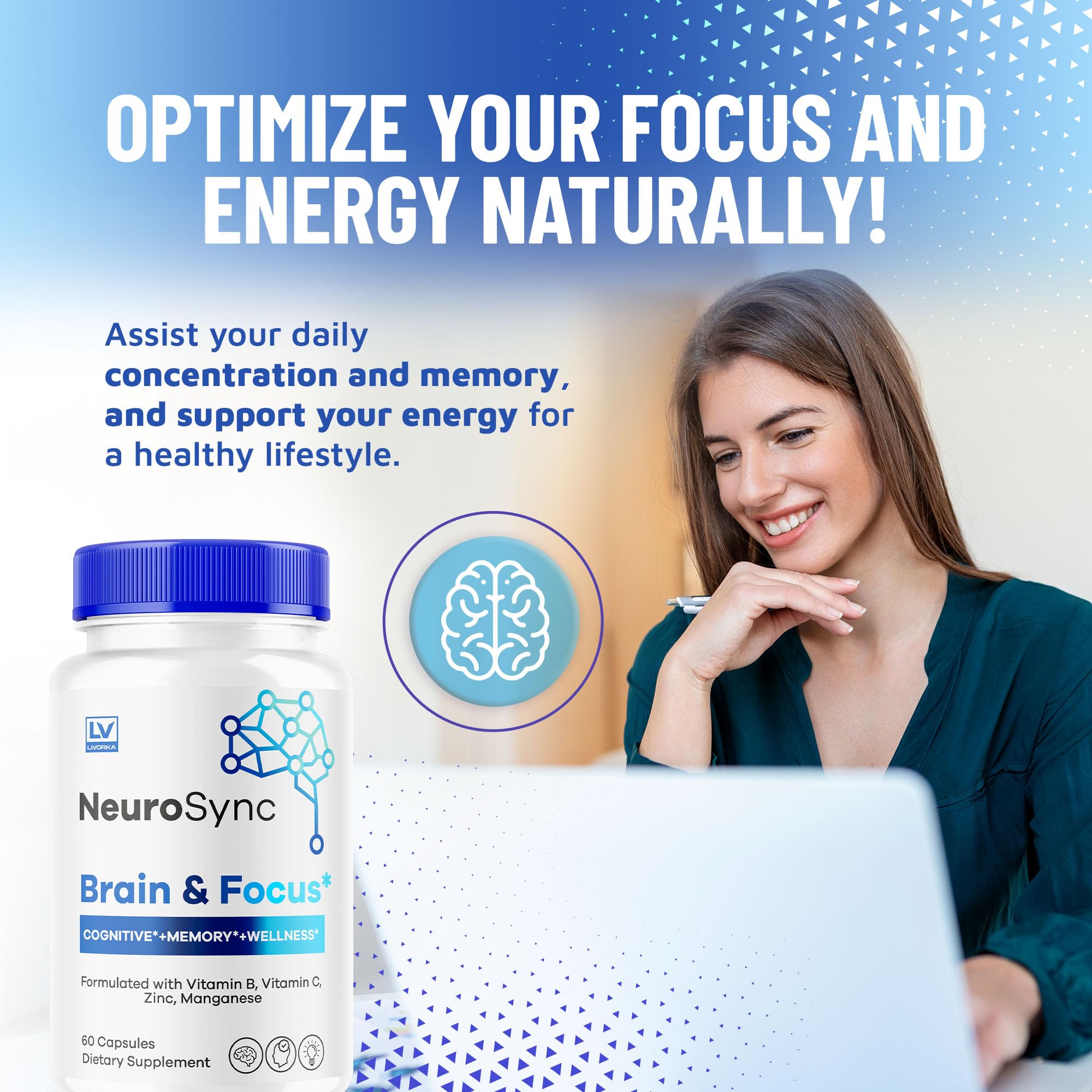 (5 Pack) NeuroSync Brain Capsules, Neuro Sync Brain & Focus, NeuroSync Brain, NeuroSync Advanced Formula Capsules, NeuroSync Brain and Focus, NeuroSync Brain Supplement, 300 Capsules for 5 Months