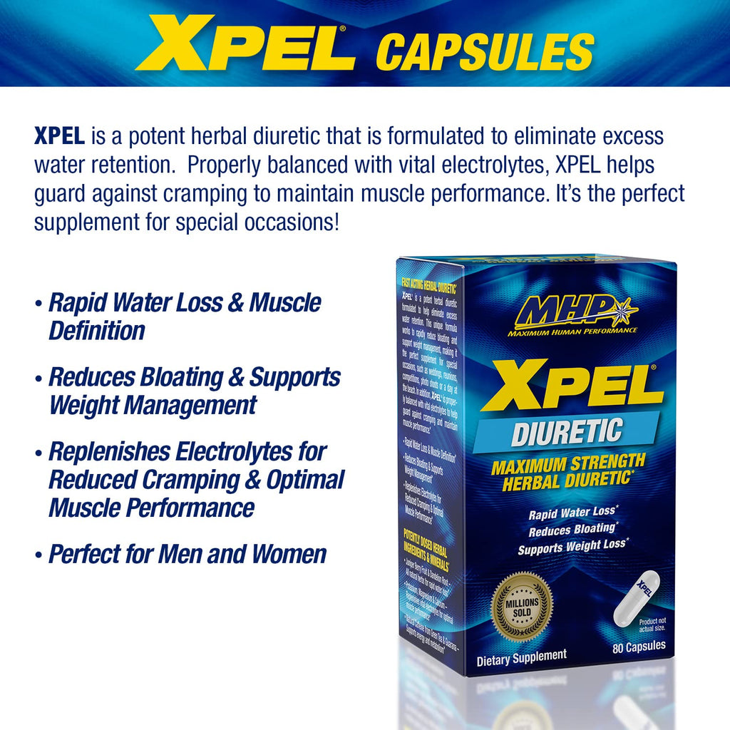 MHP Xpel Maximum Strength Diuretic Capsules, 80 Count (Pack of 2) (Packaging May Vary)