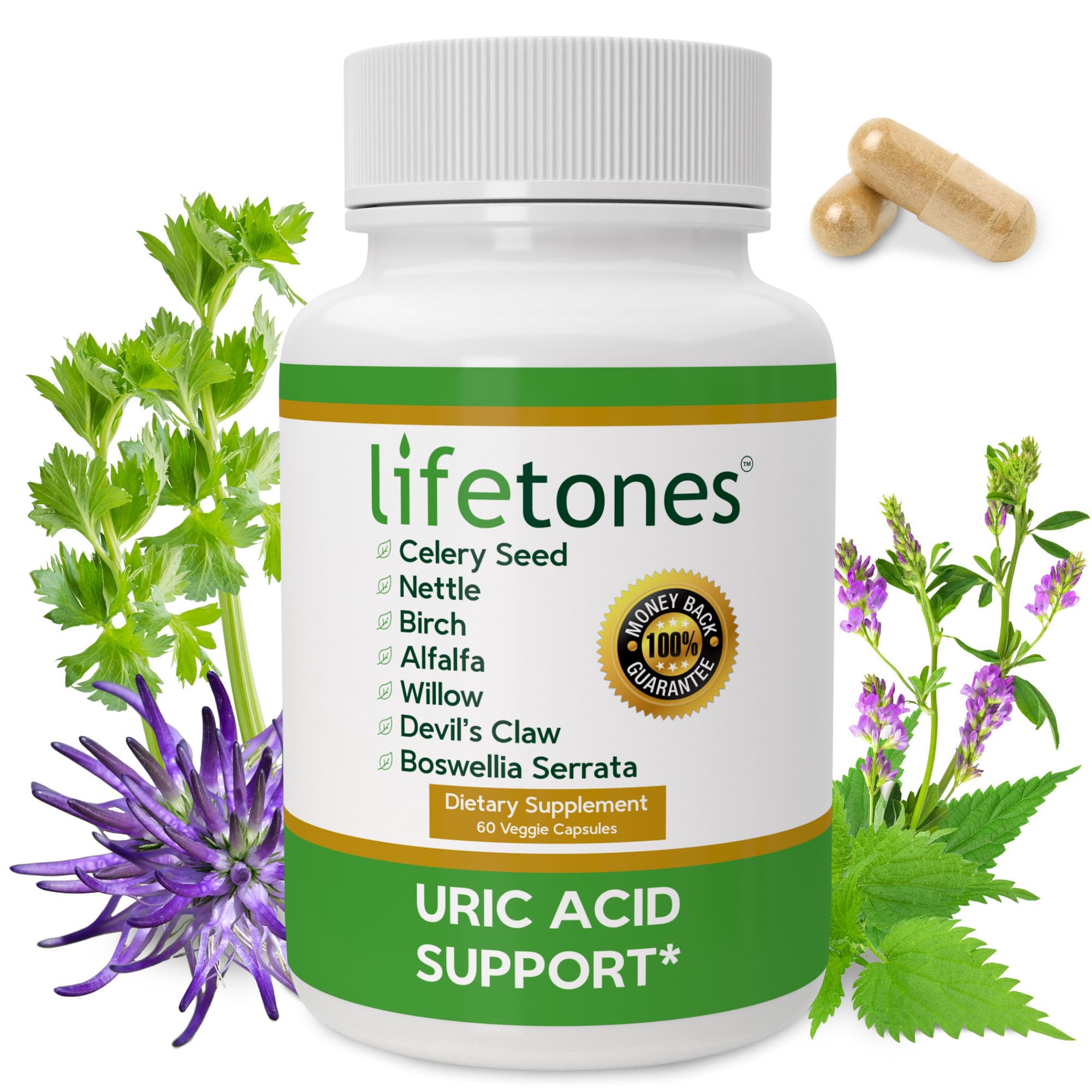 Uric Acid Cleanse & Support Supplement – Daily Uric Acid Flush with Celery Seed, Nettle, Birch, Alfalfa, Devil’s Claw, Boswellia & White Willow – Joint Support & Kidney Cleanser – 60 Vegan Capsules