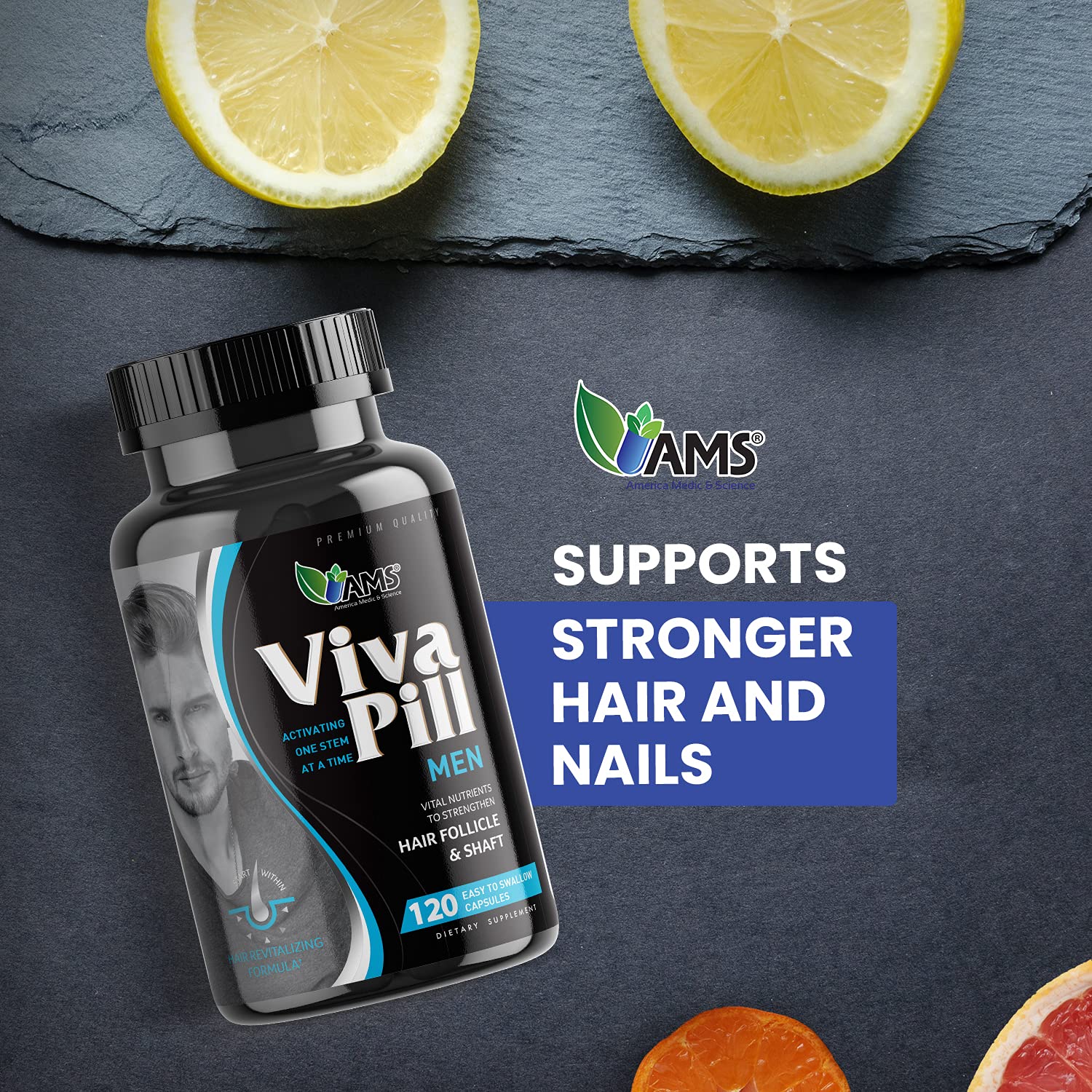 America Medic & Science VivaPill for Men (120 Capsules) Vitamins for Hair, Skin and Nails | Revitalizing Formula Pills with Biotin, Dietary Supplement for Hair Growth with Collagen and Keratin
