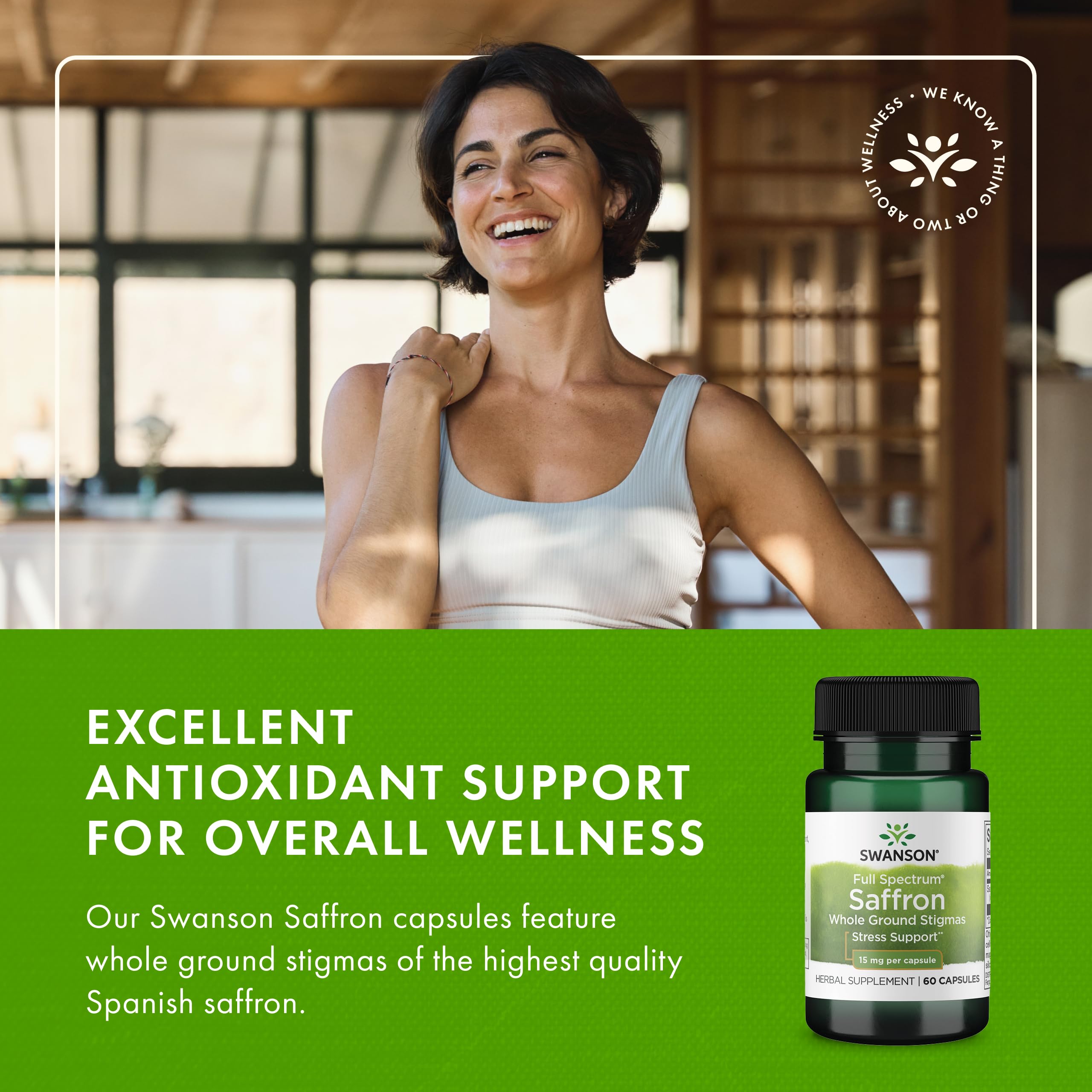 Swanson Full Spectrum Organic Spanish Saffron Mood and Stress Support Supplement for Adults Seeking Natural Relaxation - Whole Ground Stigmas (60 Vegan Capsules, 15 mg, 2 Pack)