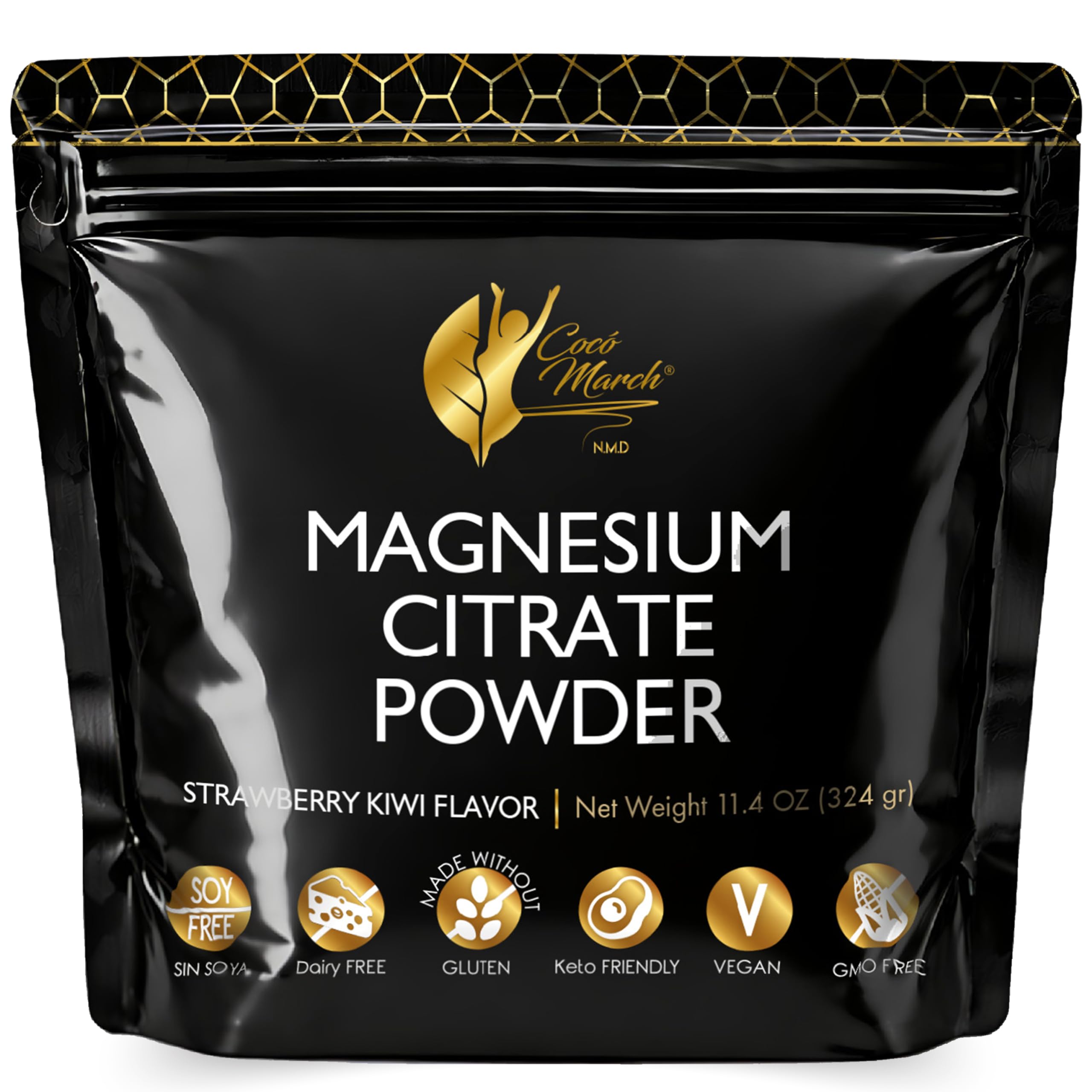 Cocó March N.M.D Magnesium Citrate Powder – Magnesium Supplement for Sleep & Relaxation, Digestive & Brain Support – Vegan, Gluten Free, Keto Friendly & Non-GMO – Strawberry Kiwi Flavor, 45 Day Supply