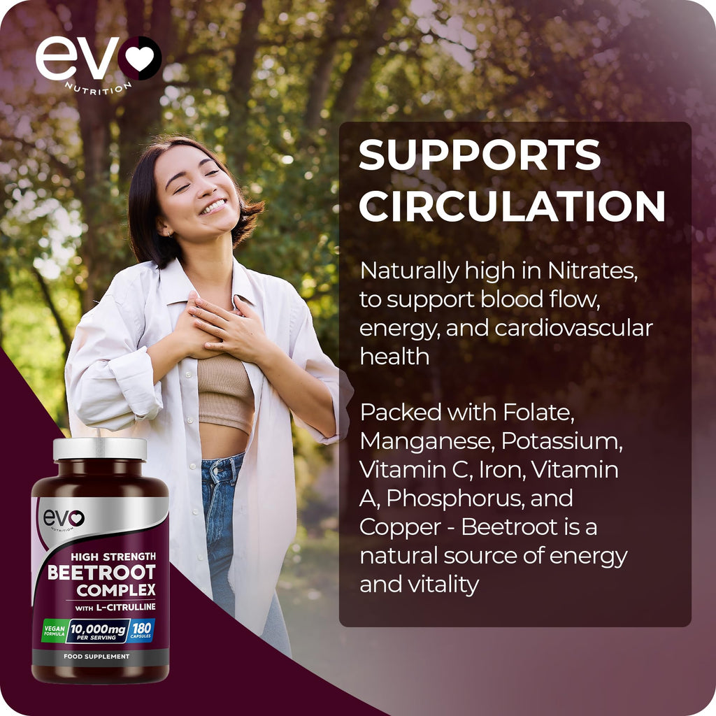 EVO Nutrition Beetroot & L-Citrulline 10,000mg, 180 Vegan Capsules